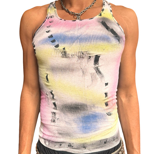 Multicolored tank top with abstract design on a white background