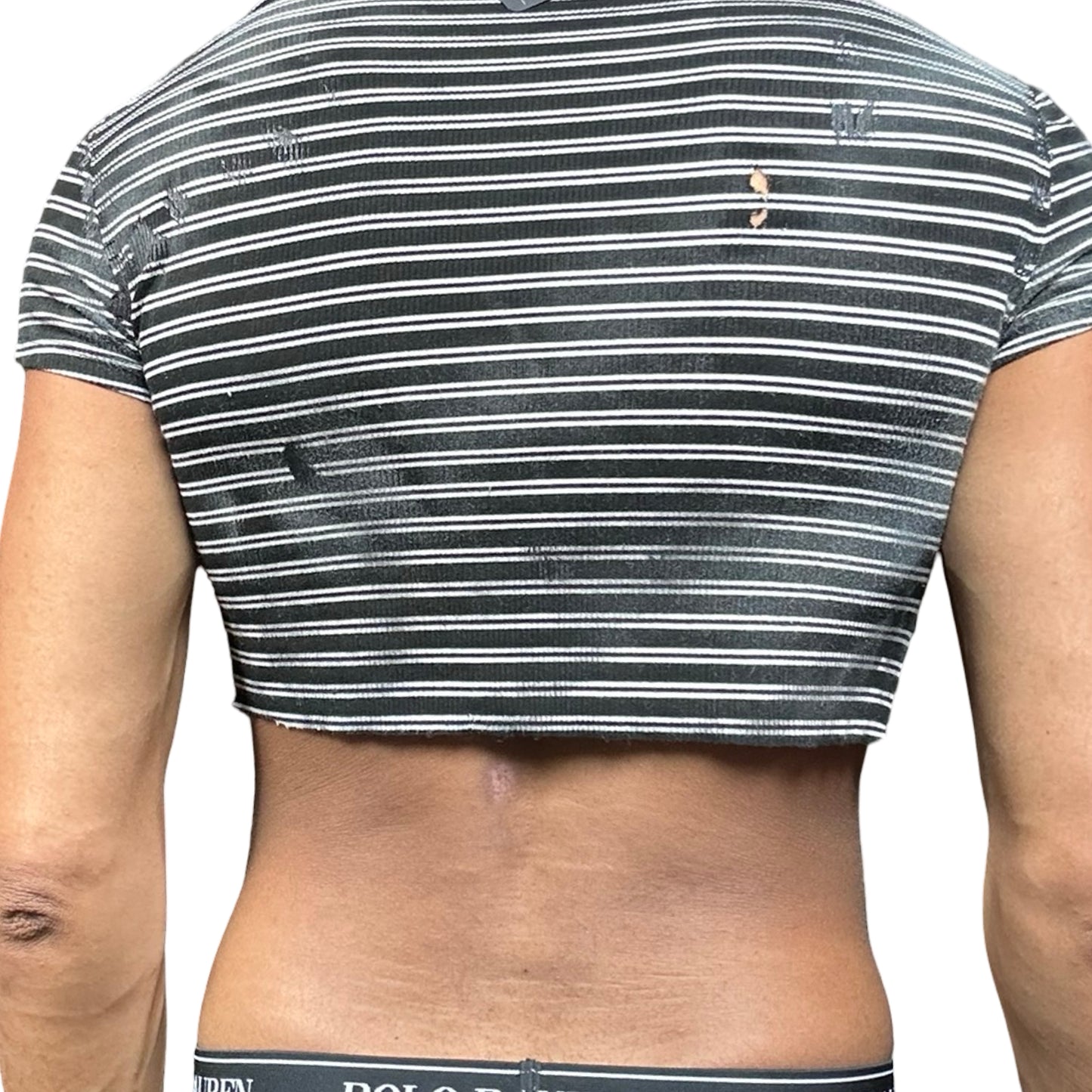 ASTROBOI* BEBE Black & White Striped Crop Top -  back 
