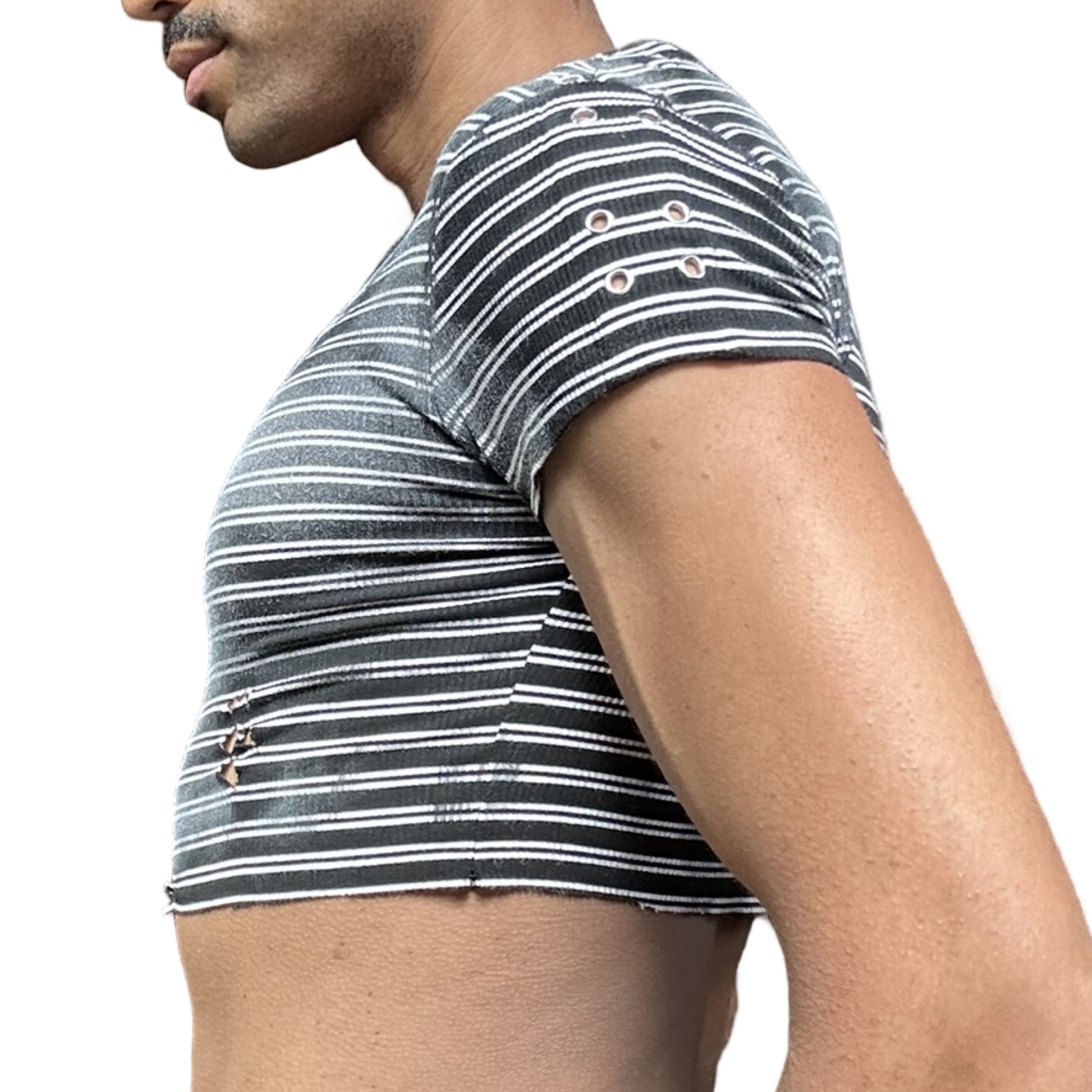 ASTROBOI* BEBE Black & White Striped Crop Top -  left 
