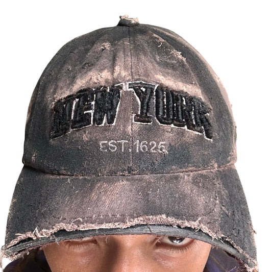 ASTROBOI* NEW YORK 'Joe Dirt' Brown & Black Distressed Half Visor Hat - front 