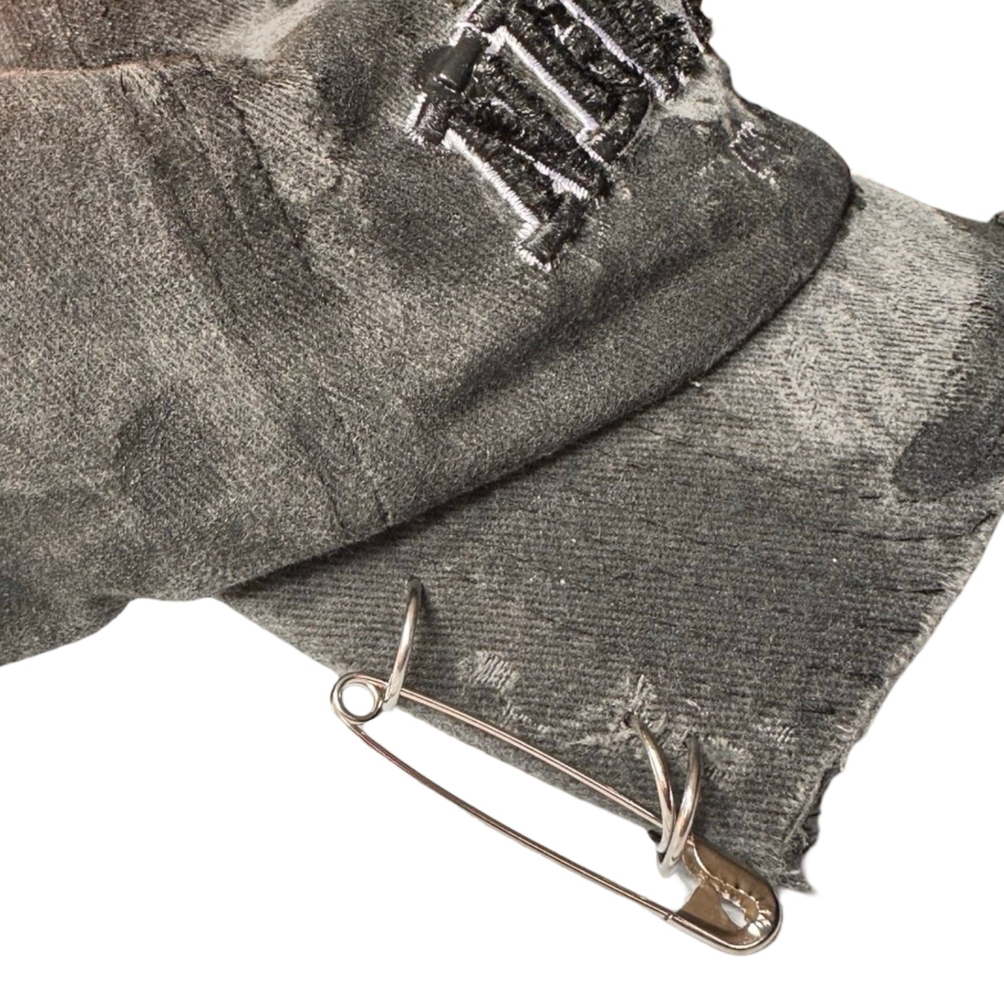 ASTROBOI* 'Octavius' New York Black Distressed Pierced Half Visor Hat -  flat right detail 
