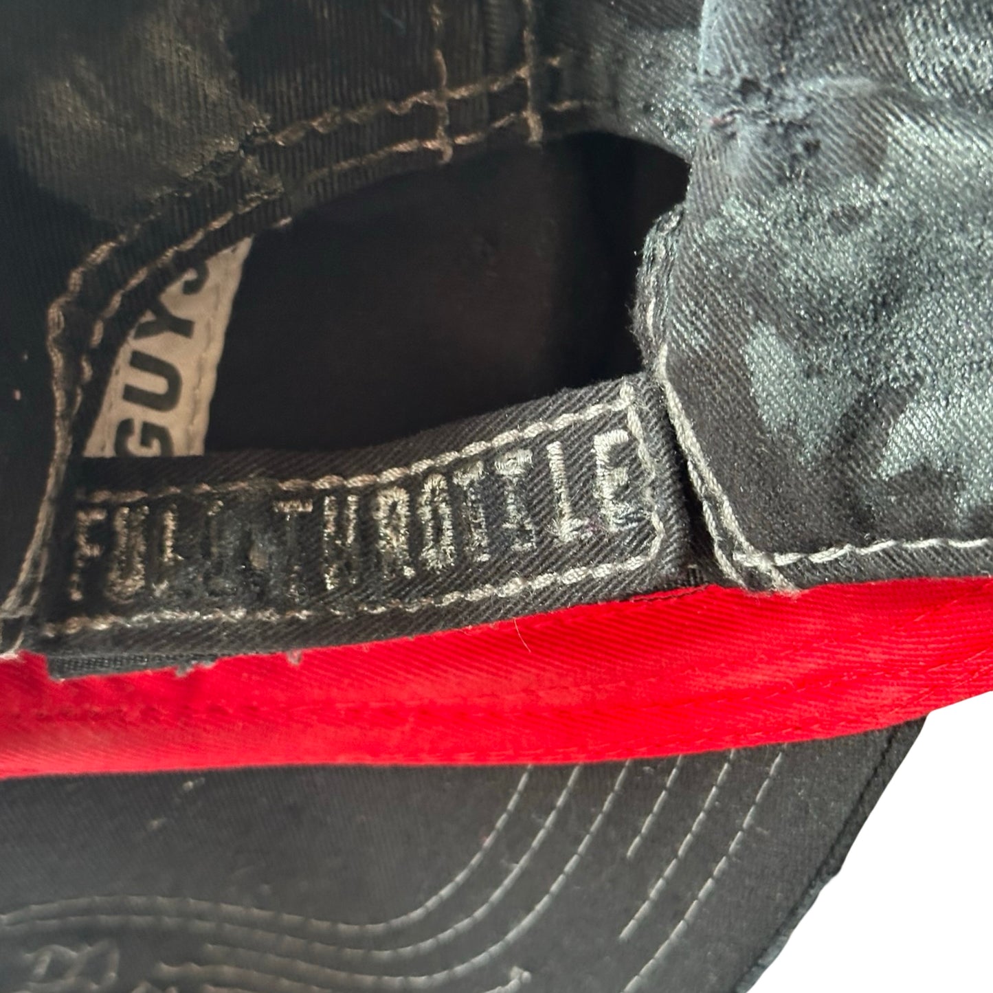 ASTROBOI* 'Goodguys' Black Distressed Resin Hat - flat back close up 