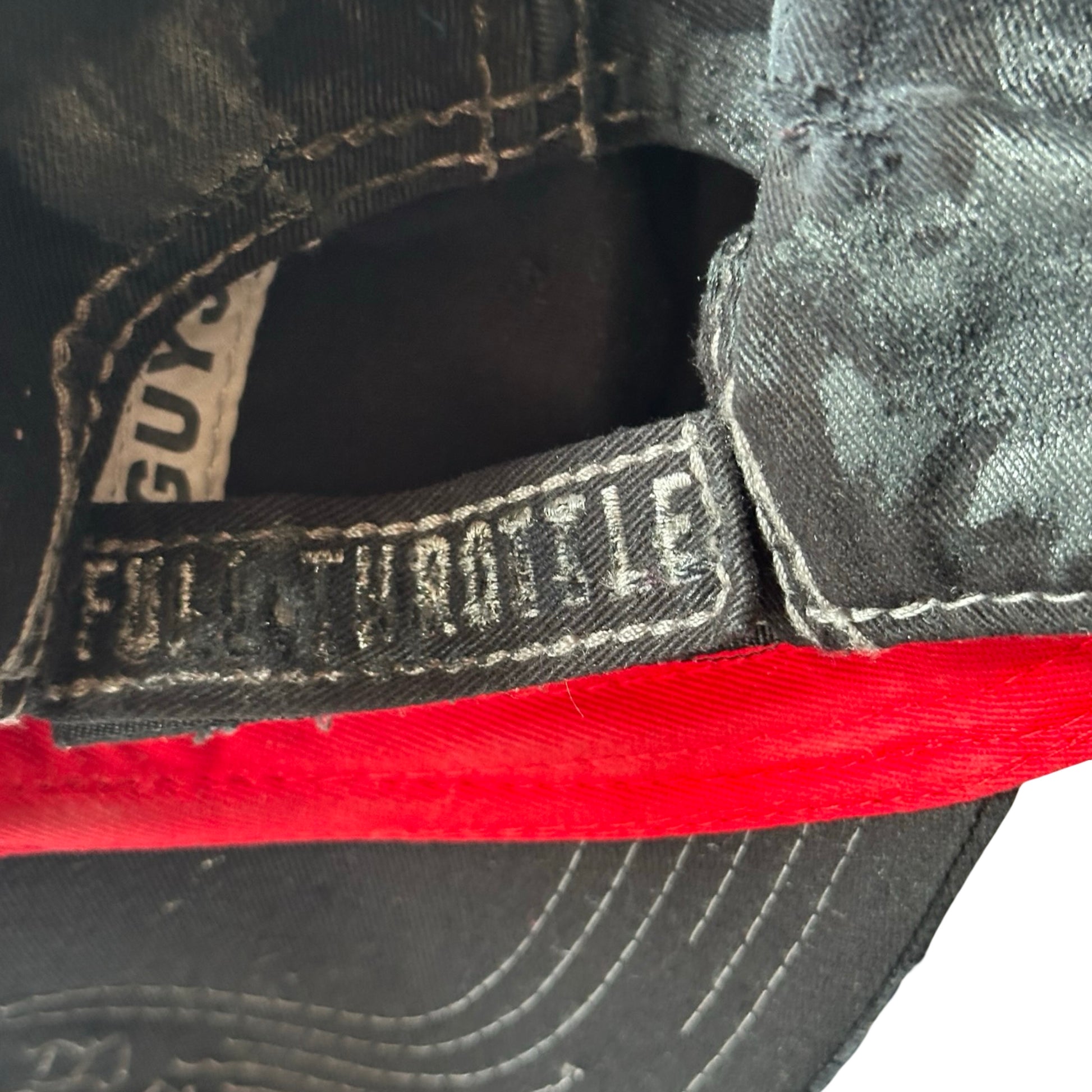 ASTROBOI* 'Goodguys' Black Distressed Resin Hat - flat back close up 