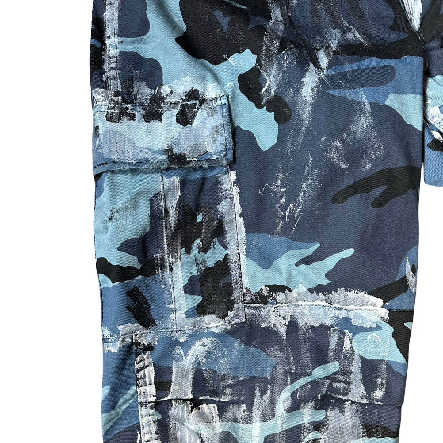 ASTROBOI* x ROTHCO Painted Blue Camouflage Utility Shorts - flat cargo pockets 
