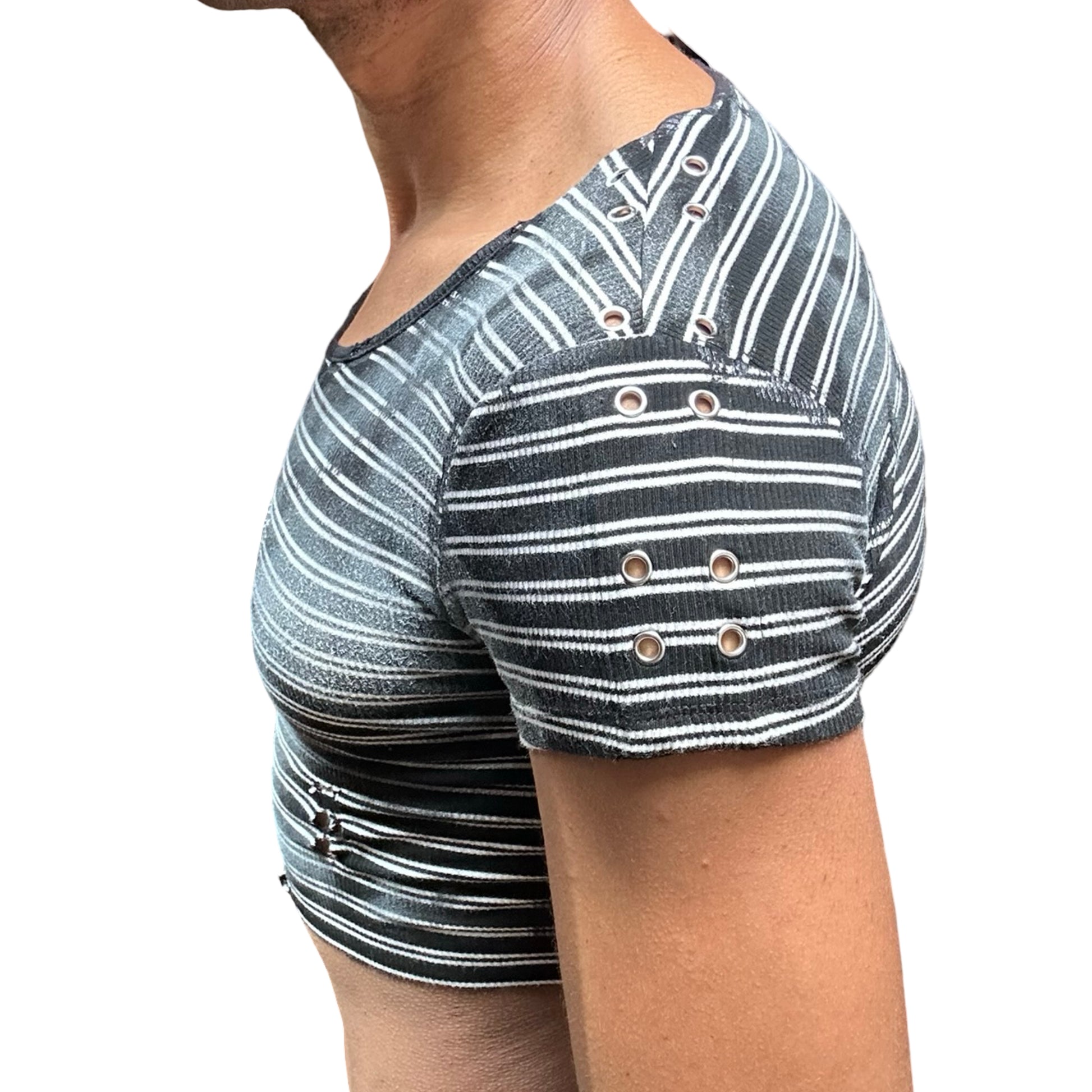 ASTROBOI* BEBE Black & White Striped Crop Top -  detail 