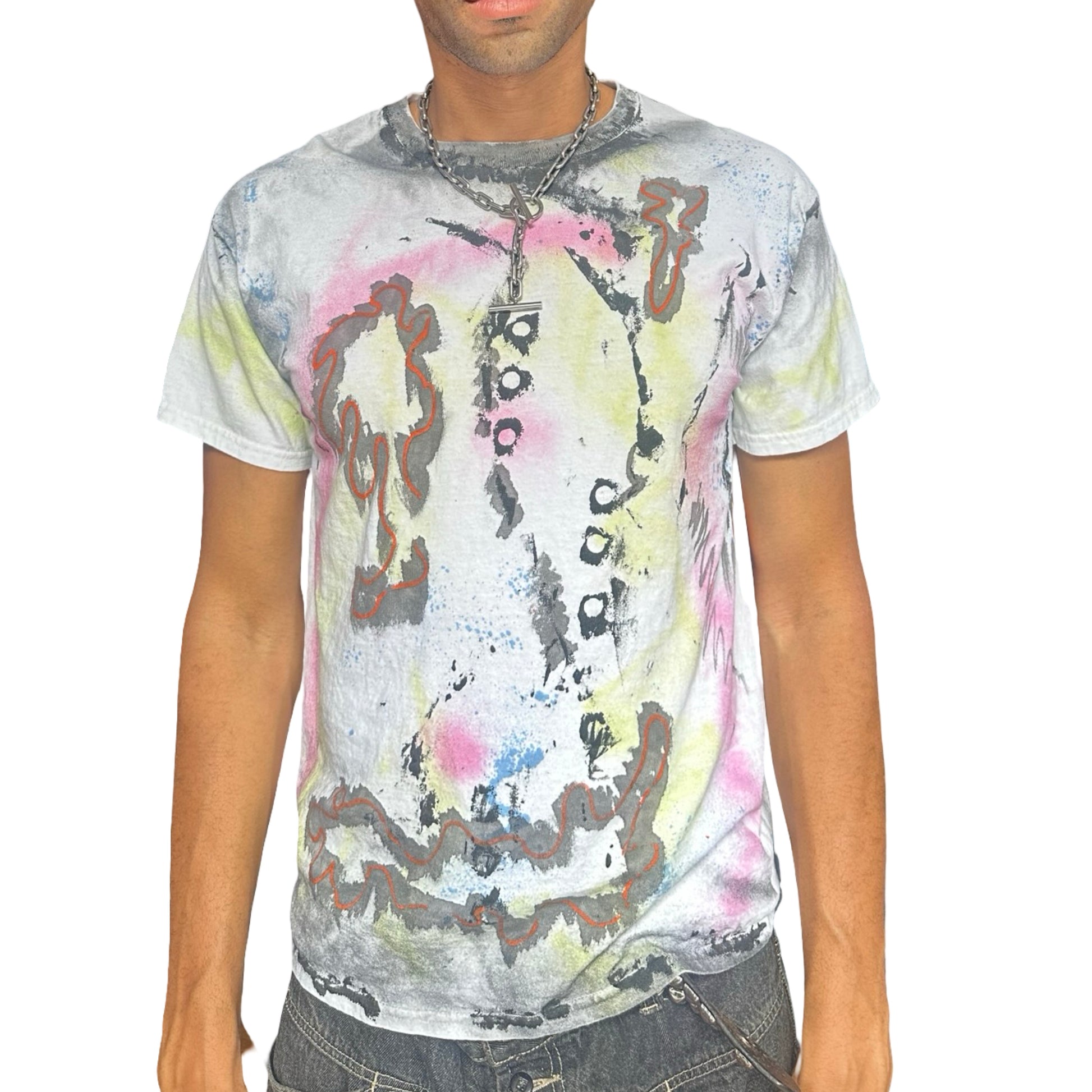 ASTROBOI* x Gildan 'Fields' White Painted Graphic T-shirt - front 