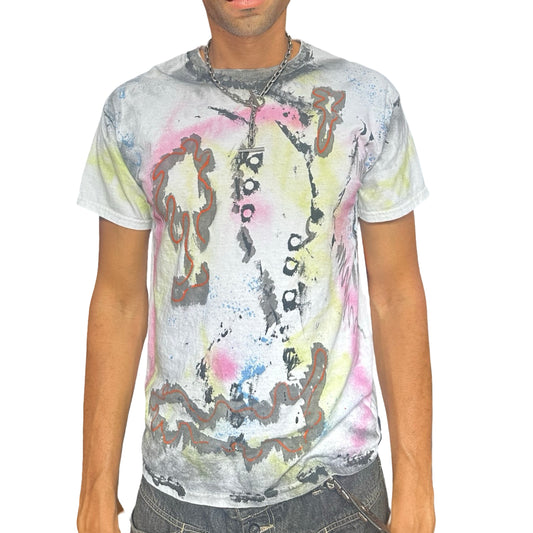 ASTROBOI* x Gildan 'Fields' White Painted Graphic T-shirt - front 