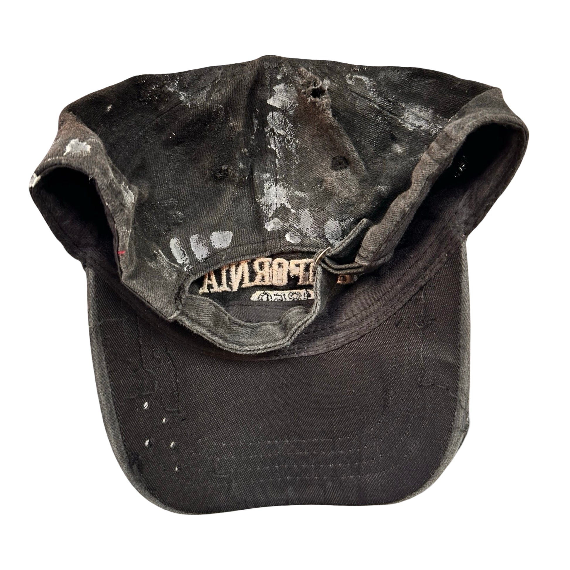 ASTROBOI* 'Cali' Black & White Painted Distressed Deconstructed Hat - flat back 