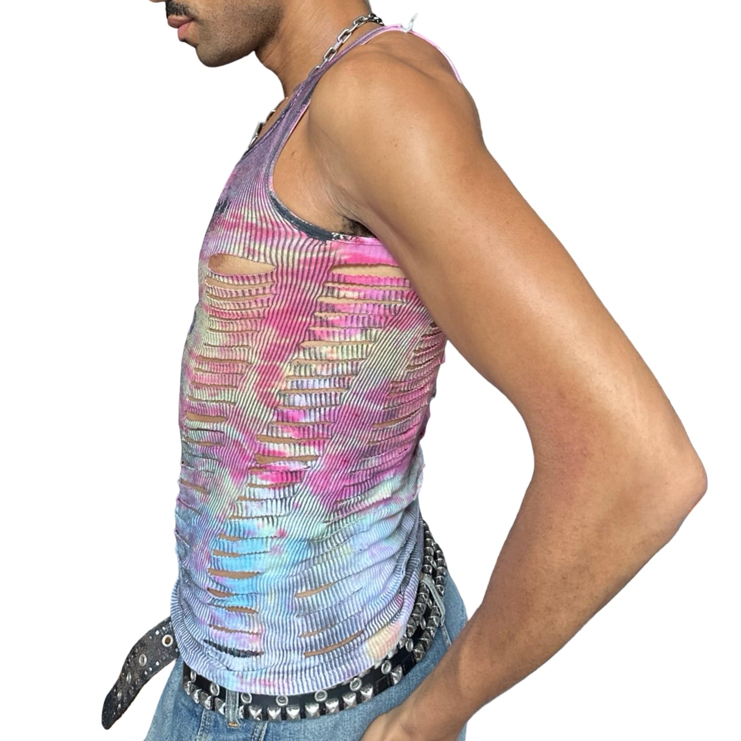 ASTROBOI* x Hanes 'Skies' Pink/Blue Tie Dye Print Tank Top - left