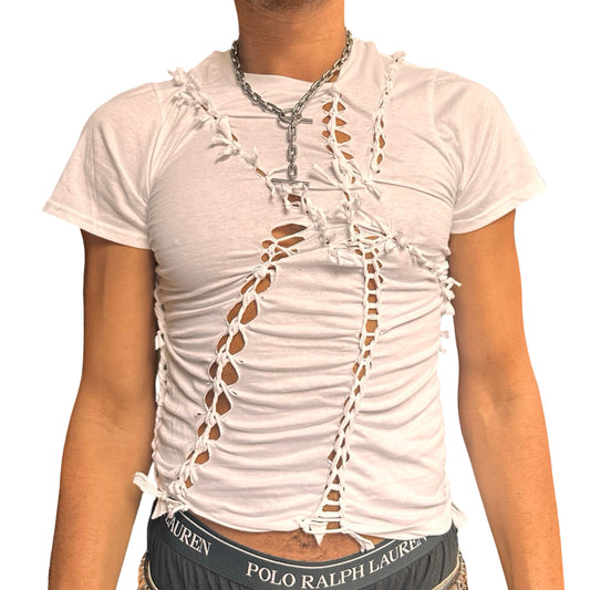 ASTROBOI* x Hanes 'Blanc' White Braided Twist T-Shirt –  front