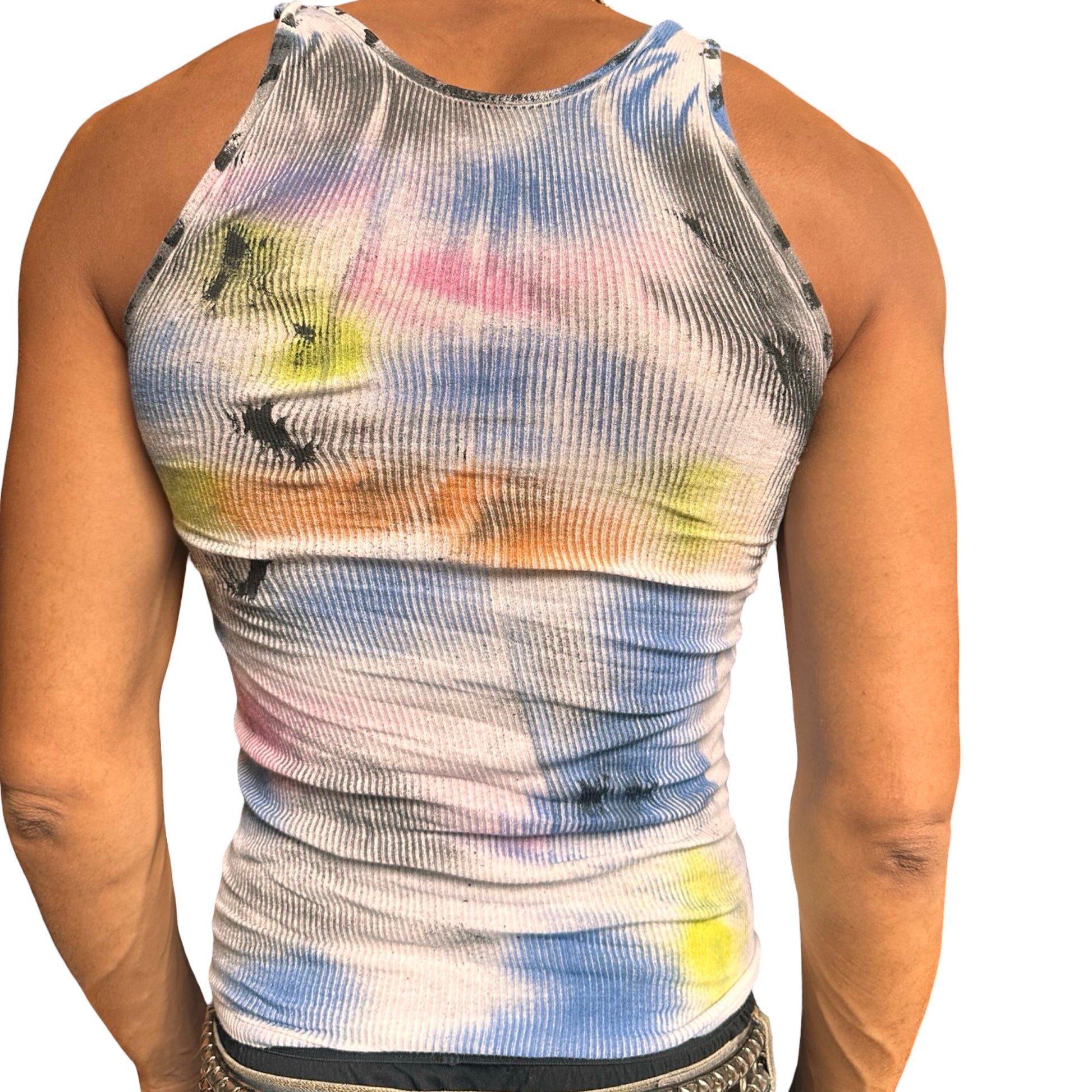 ASTROBOI x Hanes 'Lime Lite' White Ribbed Multicolored Graphic Tank Top – back