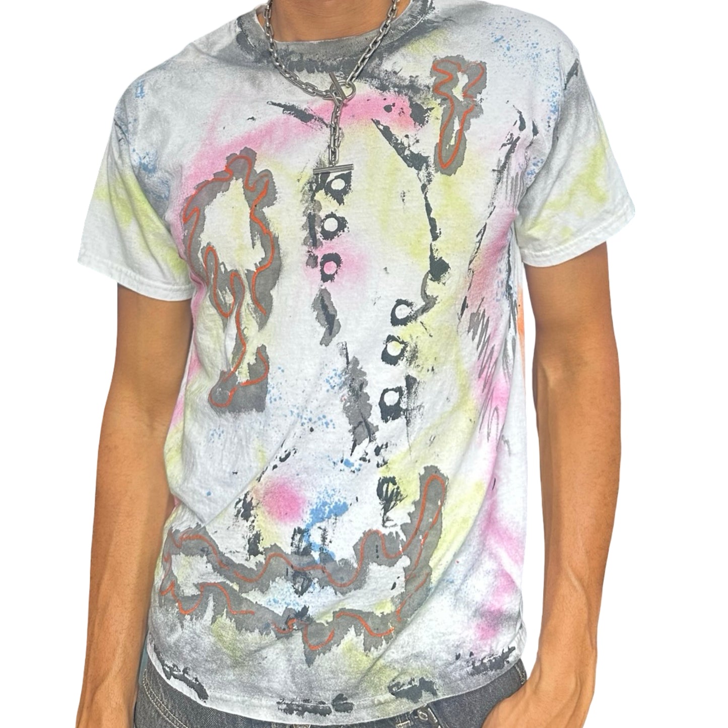 ASTROBOI* x Gildan 'Fields' White Painted Graphic T-shirt - front 2