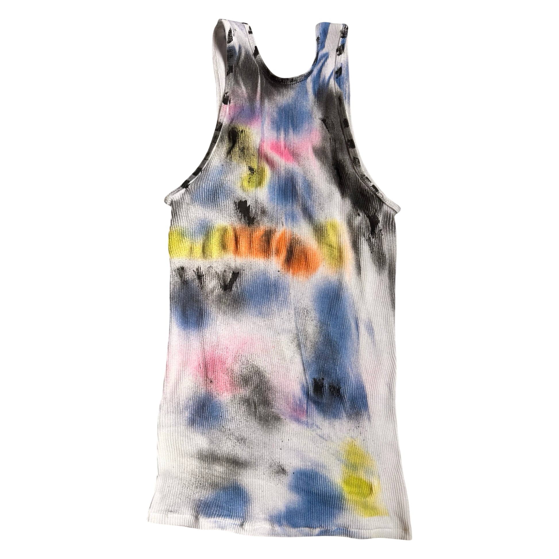 ASTROBOI x Hanes 'Lime Lite' White Ribbed Multicolored Graphic Tank Top –  flat back 