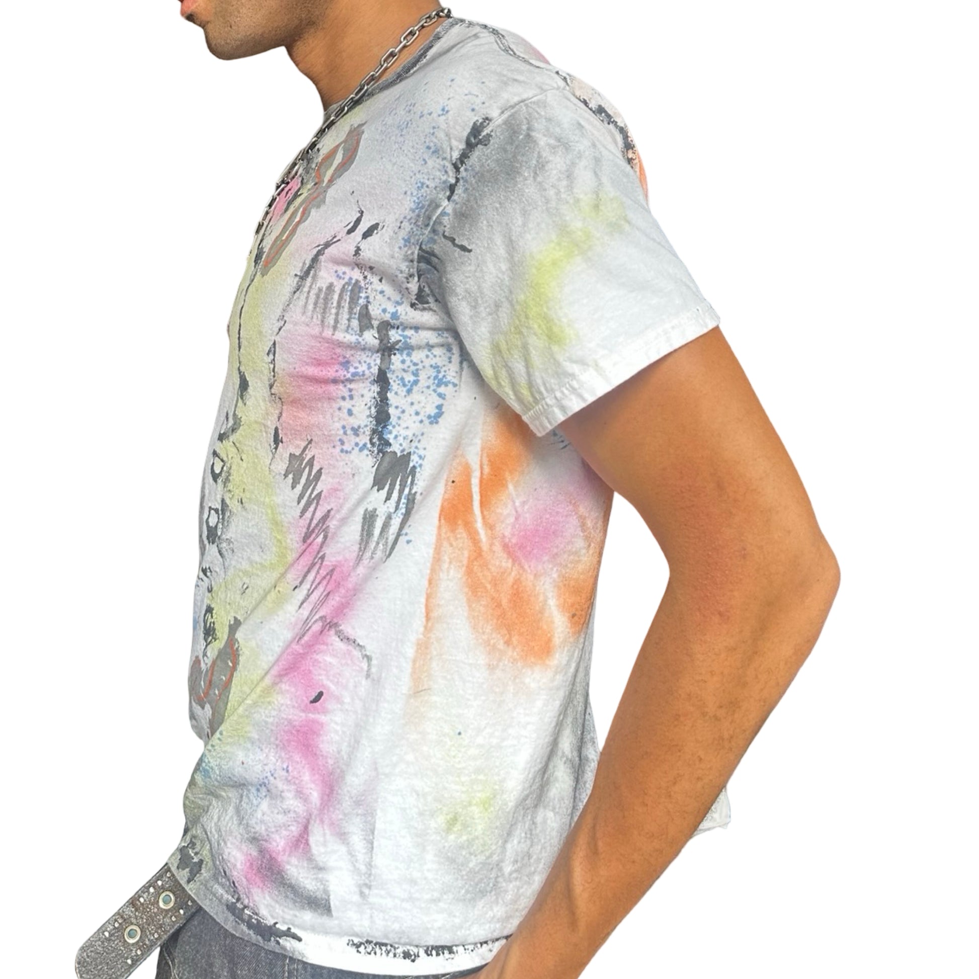 ASTROBOI* x Gildan 'Fields' White Painted Graphic T-shirt - left 