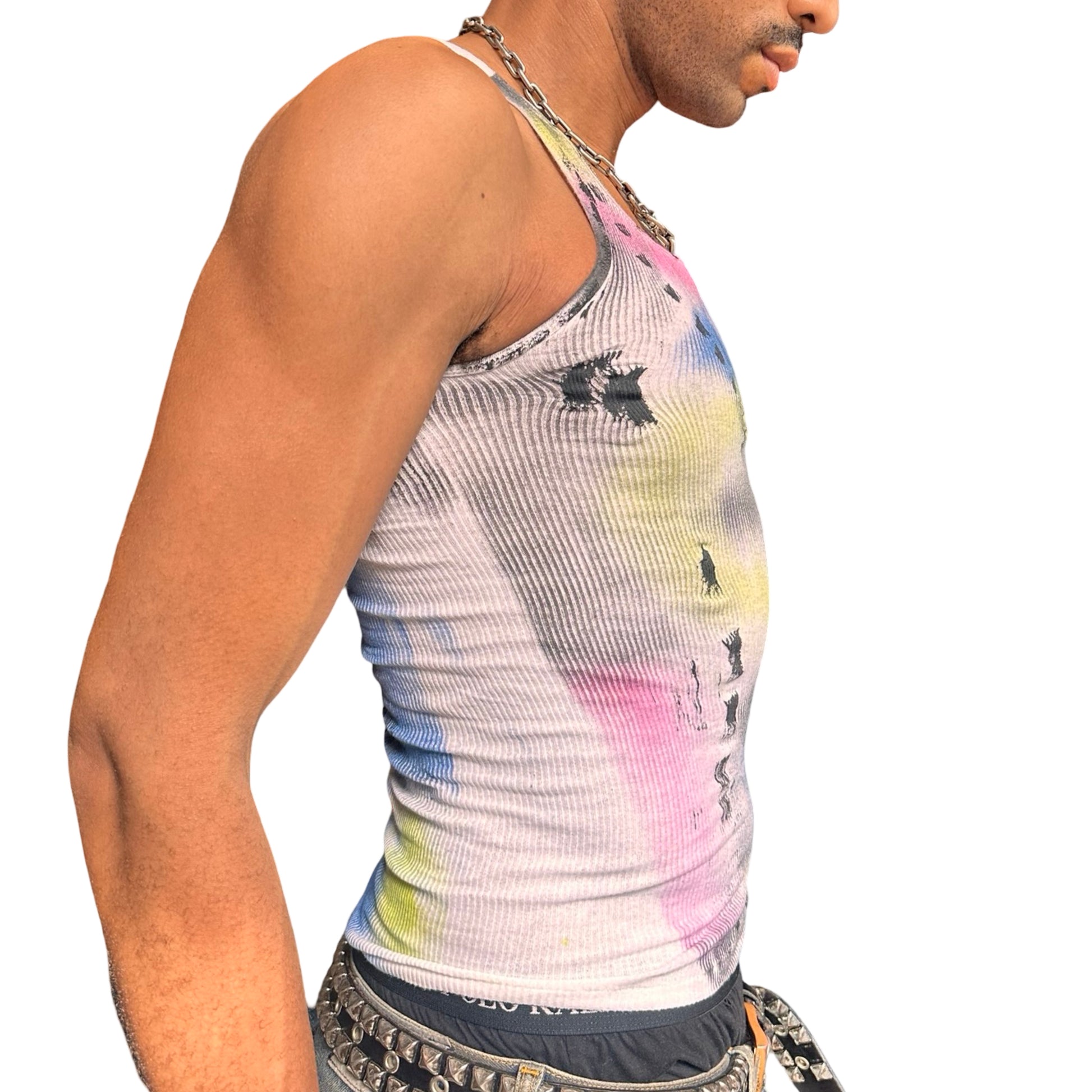 ASTROBOI x Hanes 'Lime Lite' White Ribbed Multicolored Graphic Tank Top –  right 