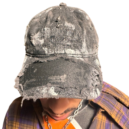 ASTROBOI* 'Cali' Black Painted Pierced Distressed Hat