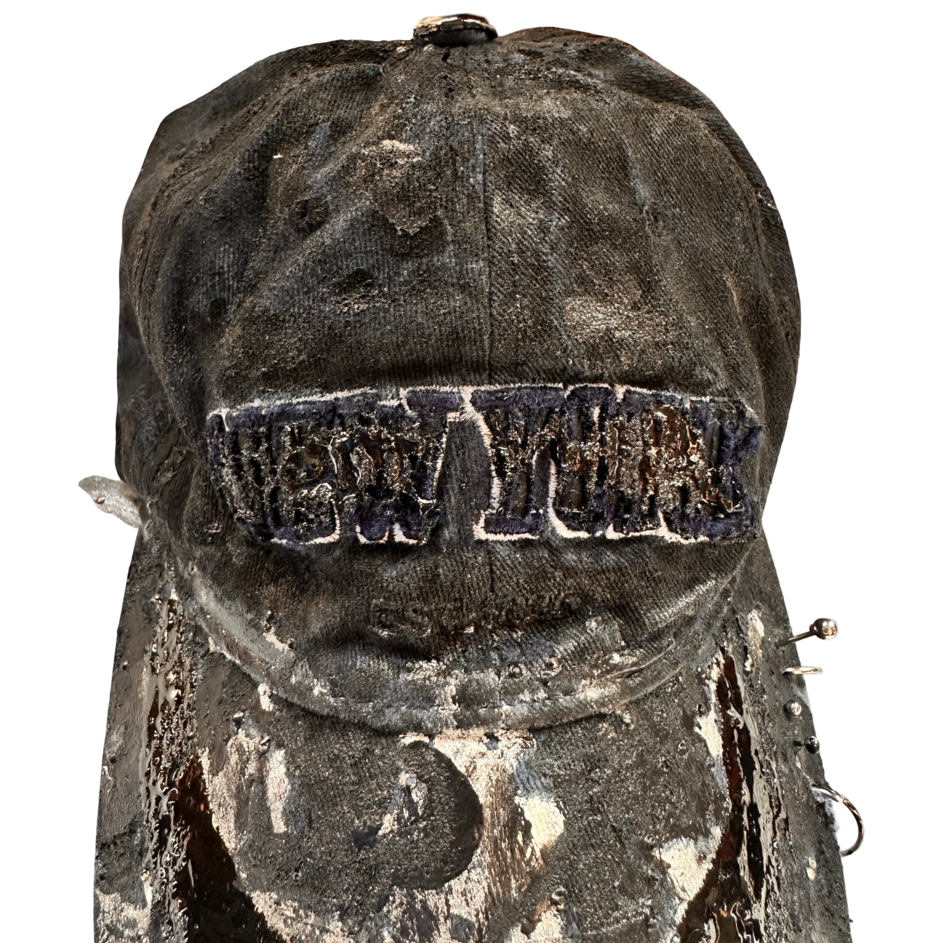 ASTROBOI* 'Zypher' NYC Distressed Metallic Resin Navy Hat - flat front 