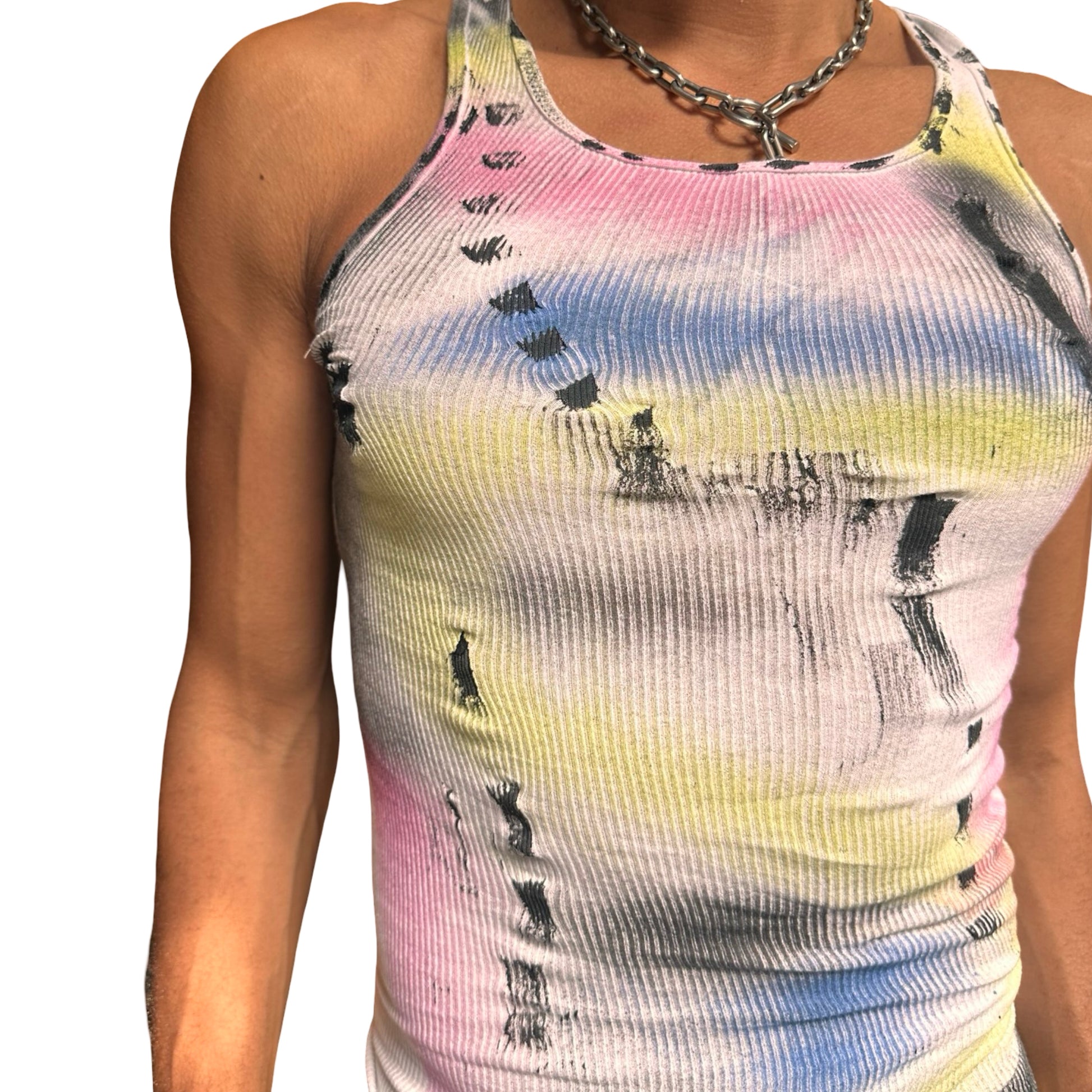 ASTROBOI x Hanes 'Lime Lite' White Ribbed Multicolored Graphic Tank Top –  front 2