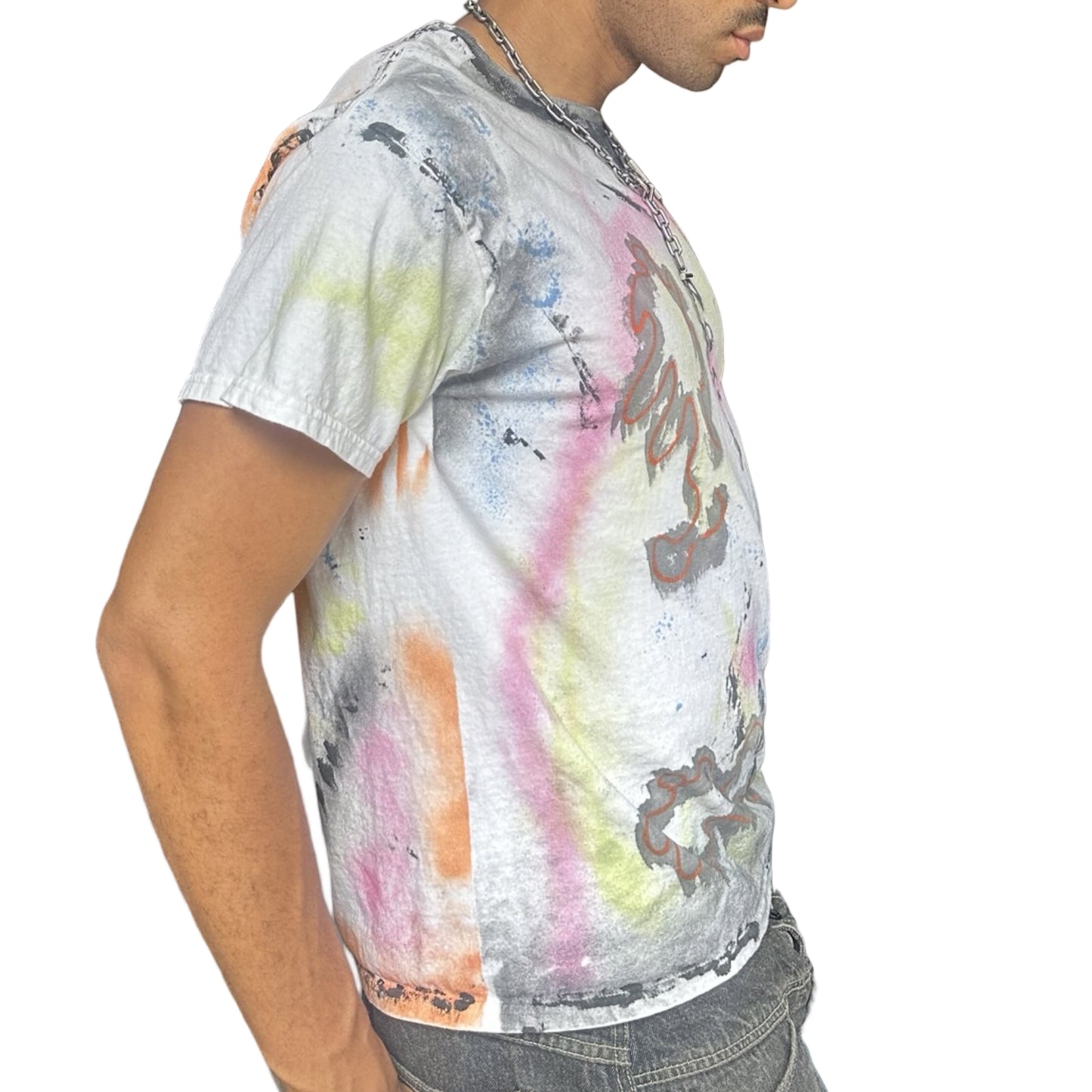 ASTROBOI* x Gildan 'Fields' White Painted Graphic T-shirt - right 