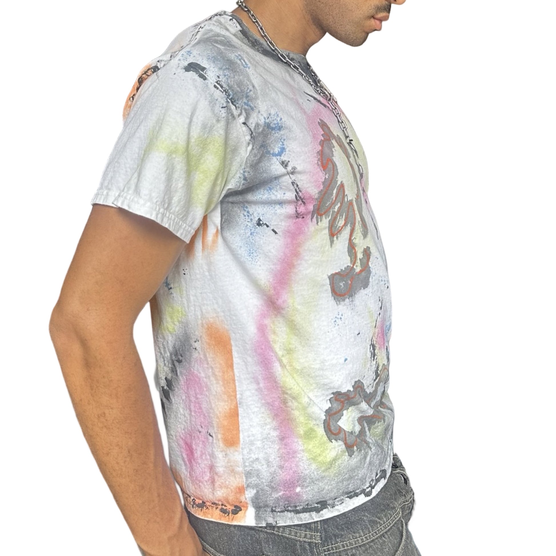 ASTROBOI* x Gildan 'Fields' White Painted Graphic T-shirt - right 