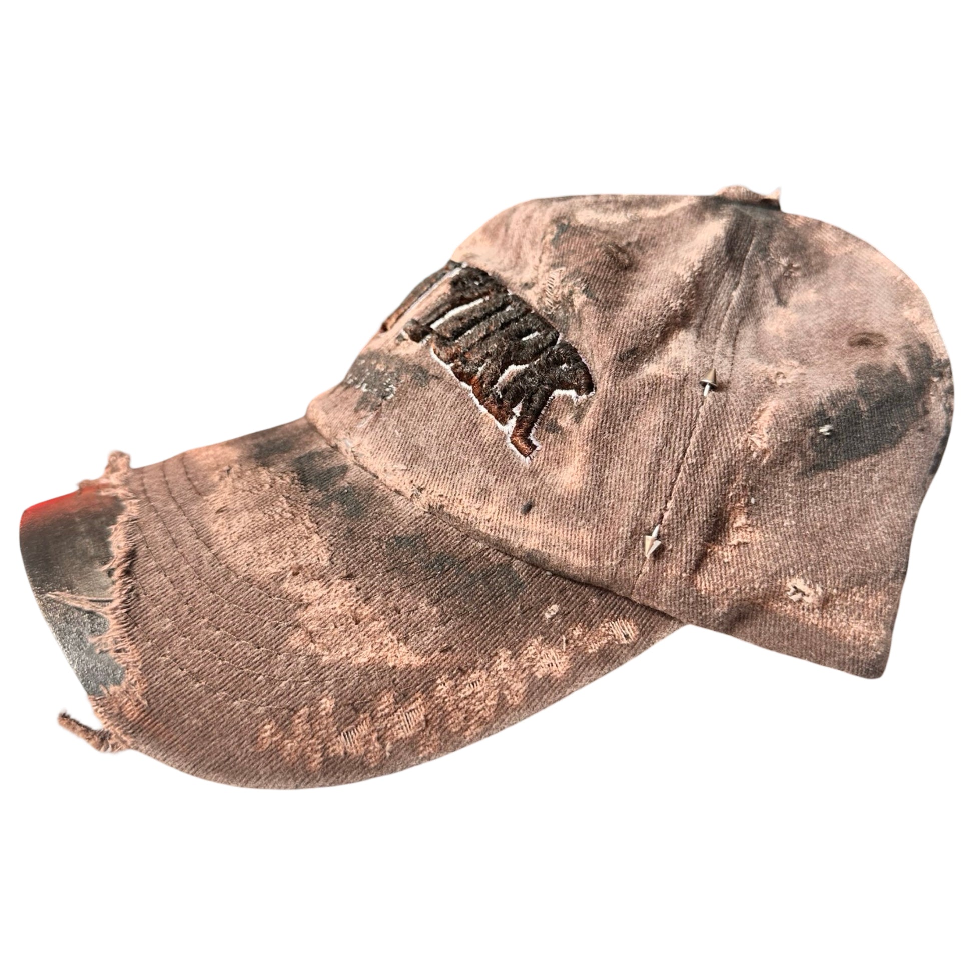 ASTROBOI* NEW YORK 'Soil' Brown & Black Distressed Pierced Hat - left 
