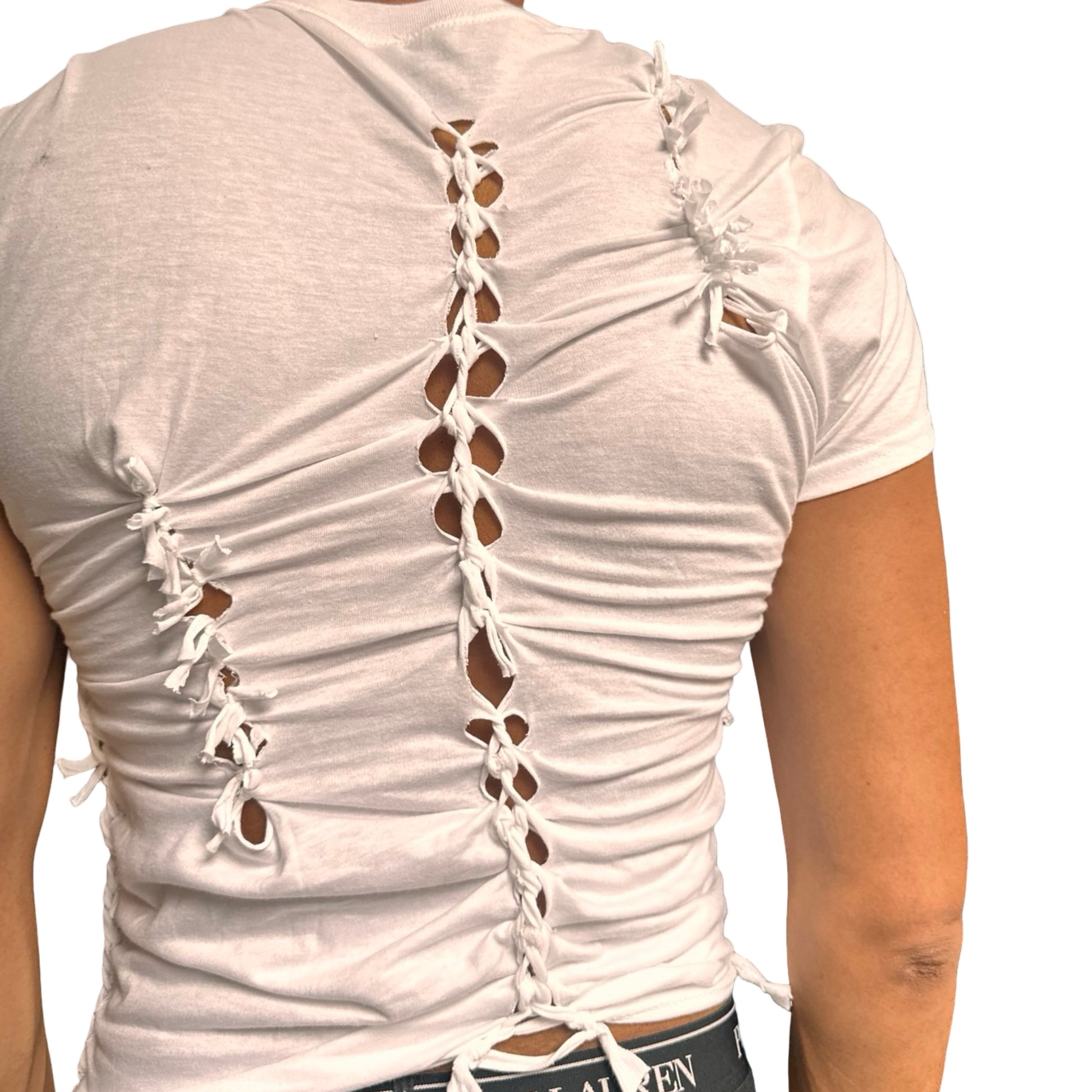 ASTROBOI* x Hanes 'Blanc' White Braided Twist T-Shirt –  back 