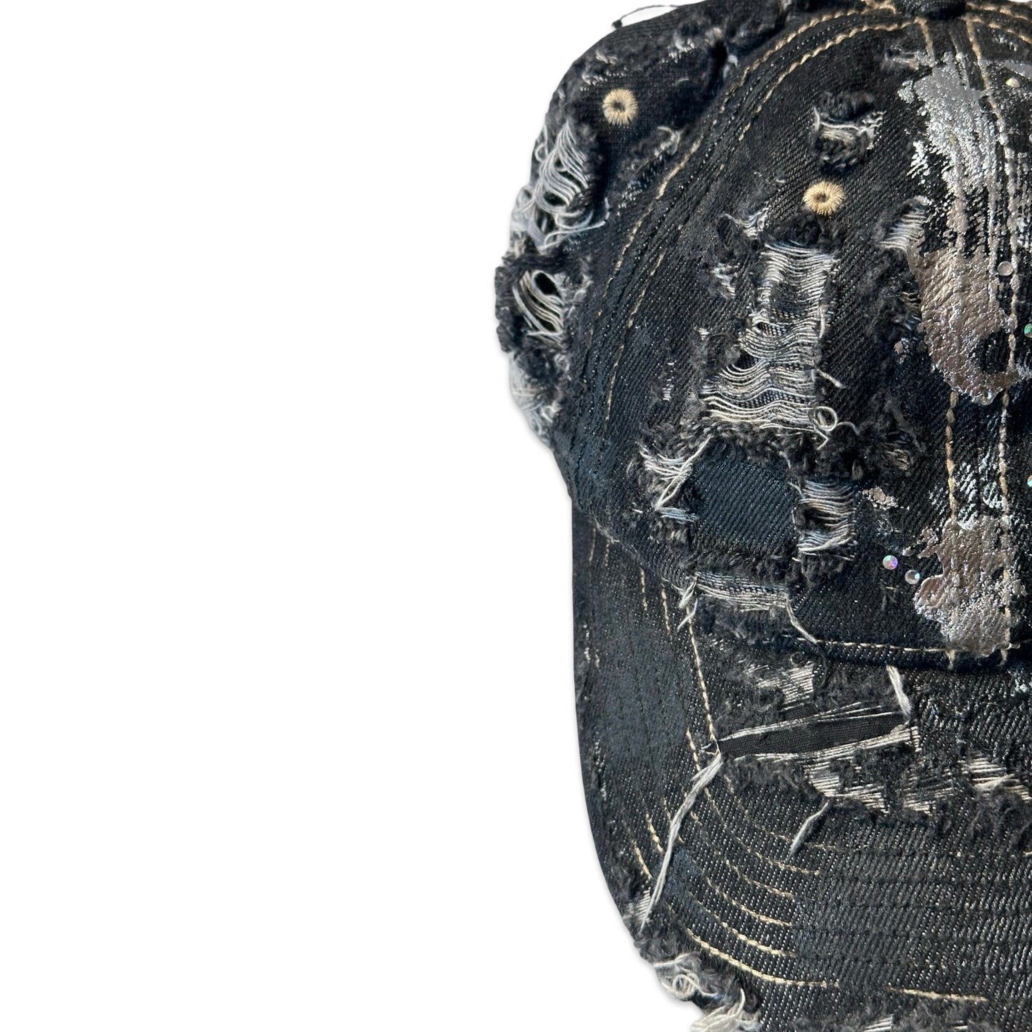 ASTROBOI* 'Neo' Black Distressed Rhinestone Denim Hat - flat left 