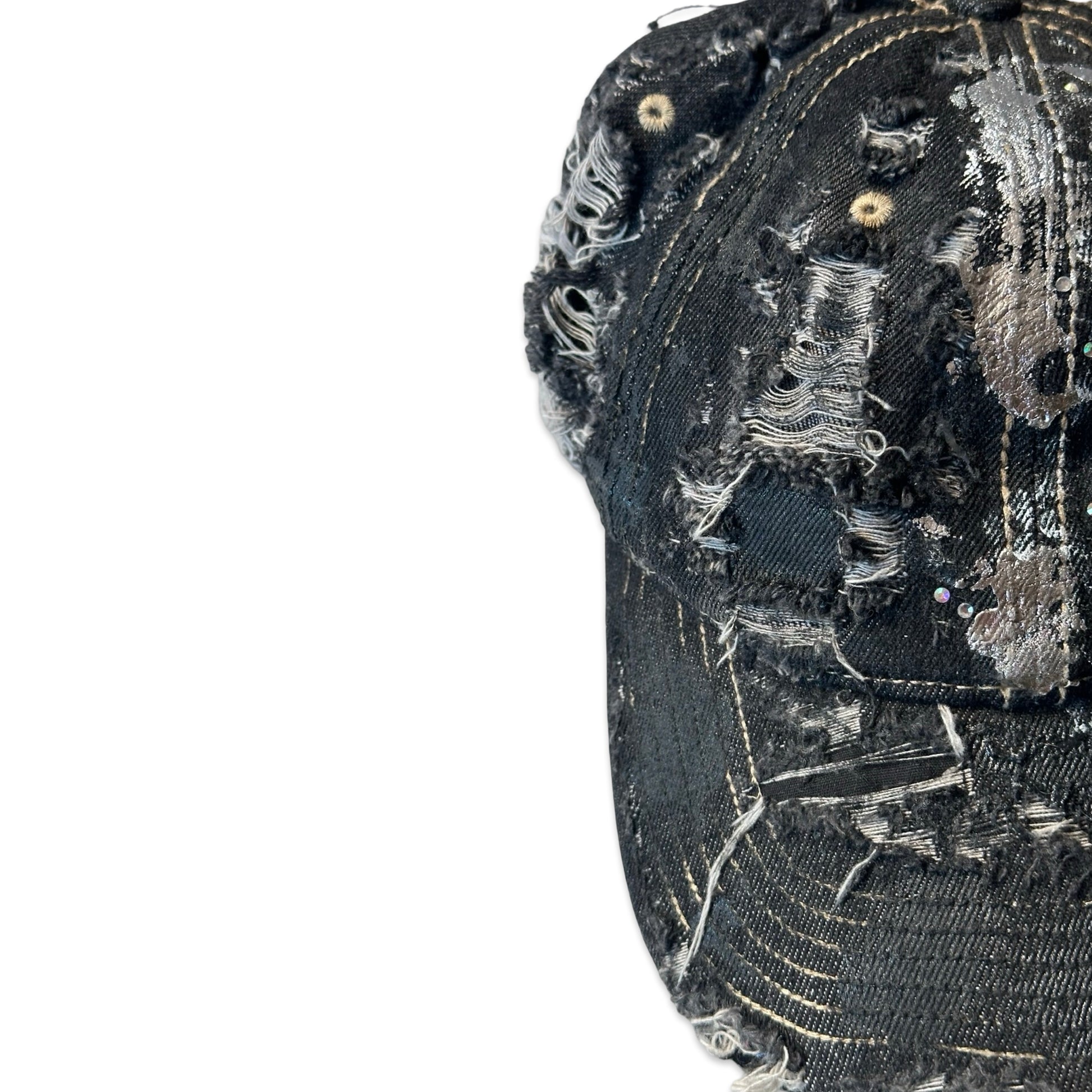 ASTROBOI* 'Neo' Black Distressed Rhinestone Denim Hat - flat left 