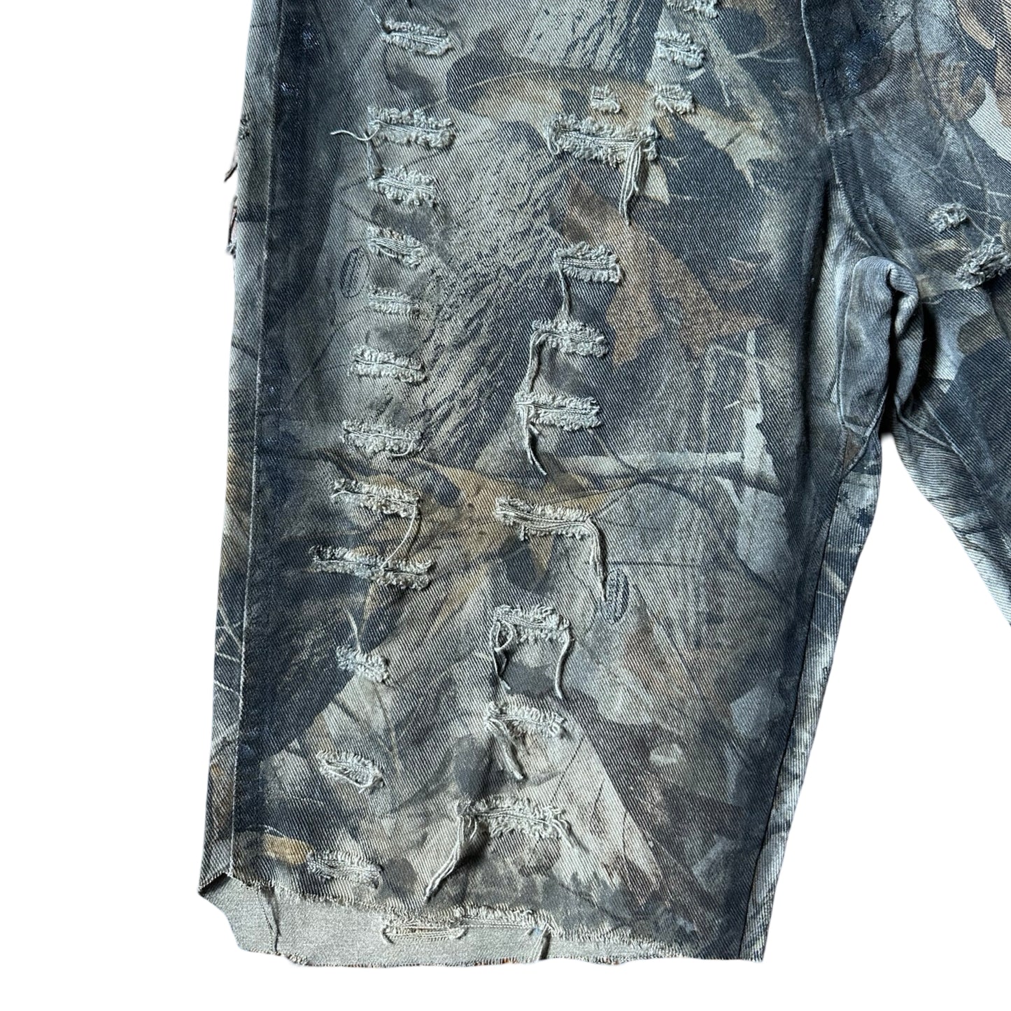 ASTROBOI*  Brown RealTree Camo Grunge Ripped Shorts - flat detail
