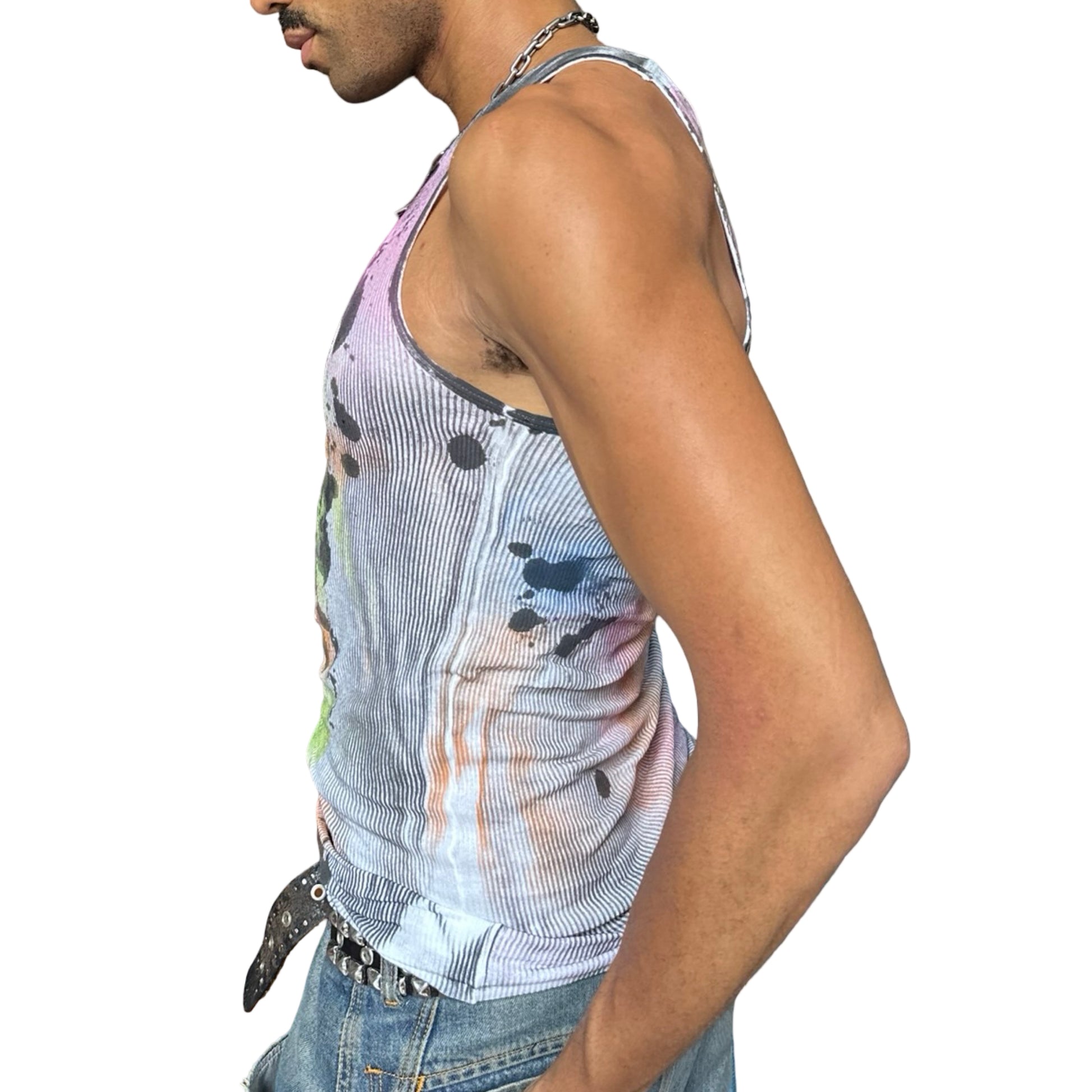 ASTROBOI* x Hanes 'Spectrum' White Graphic Print Multicolored Graffiti Tank Top -  left 