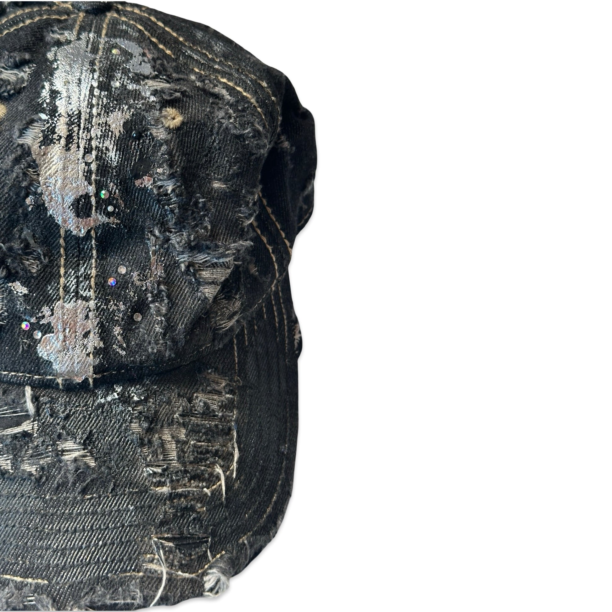 ASTROBOI* 'Neo' Black Distressed Rhinestone Denim Hat - flat right 