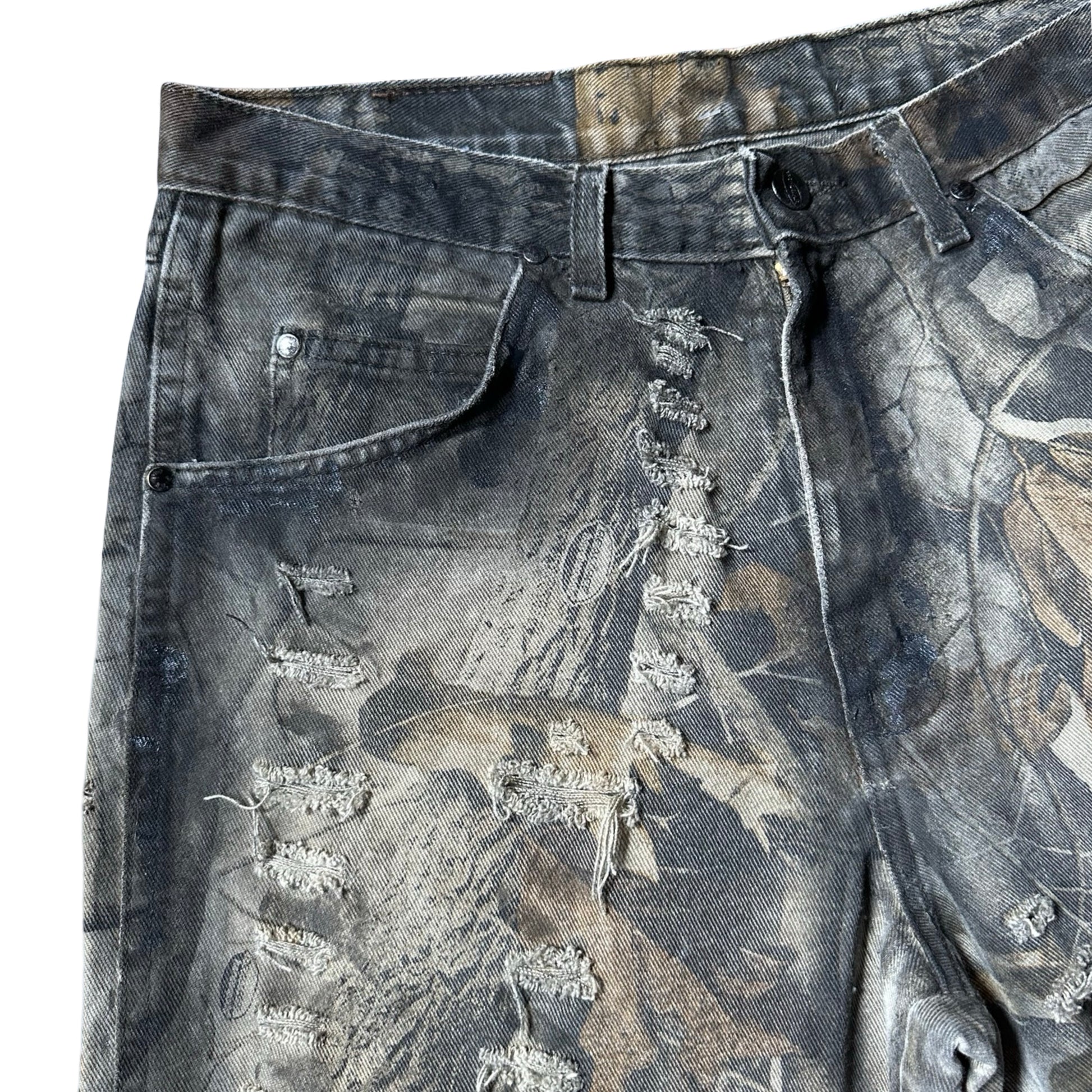 ASTROBOI*  Brown RealTree Camo Grunge Ripped Shorts - flat left detail 