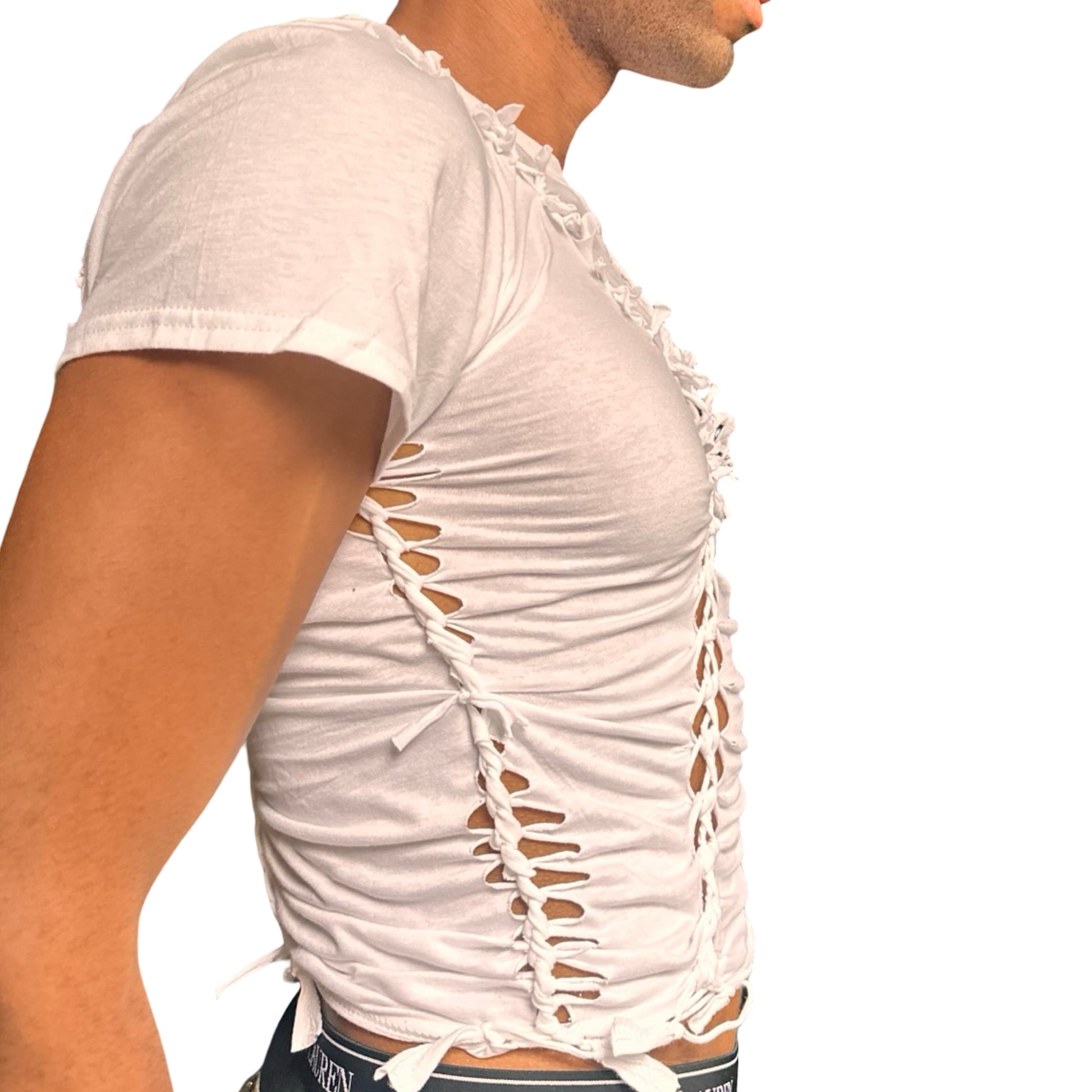 ASTROBOI* x Hanes 'Blanc' White Braided Twist T-Shirt – right 