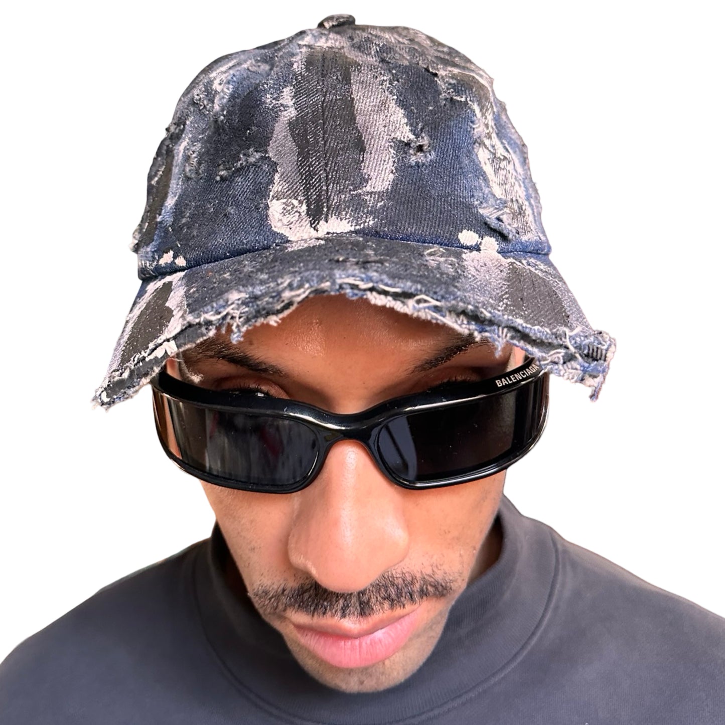 ASTROBOI* DISTRESSED HALF VISOR BLUE DENIM PAINTED HAT
