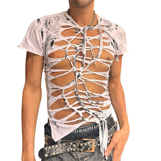 ASTROBOI x Gildan 'Slither' White/Black Snake Print Braided T-Shirt – front 