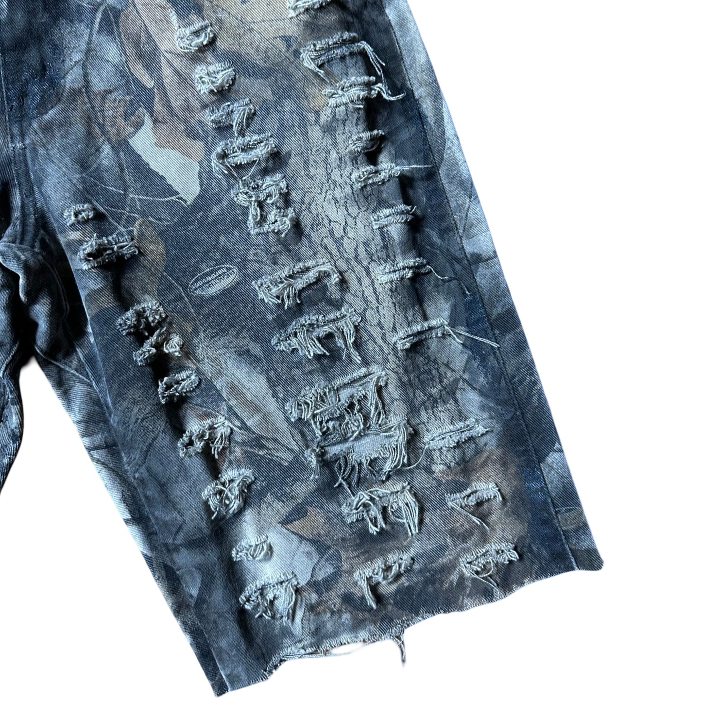 ASTROBOI*  Brown RealTree Camo Grunge Ripped Shorts - flat detail 