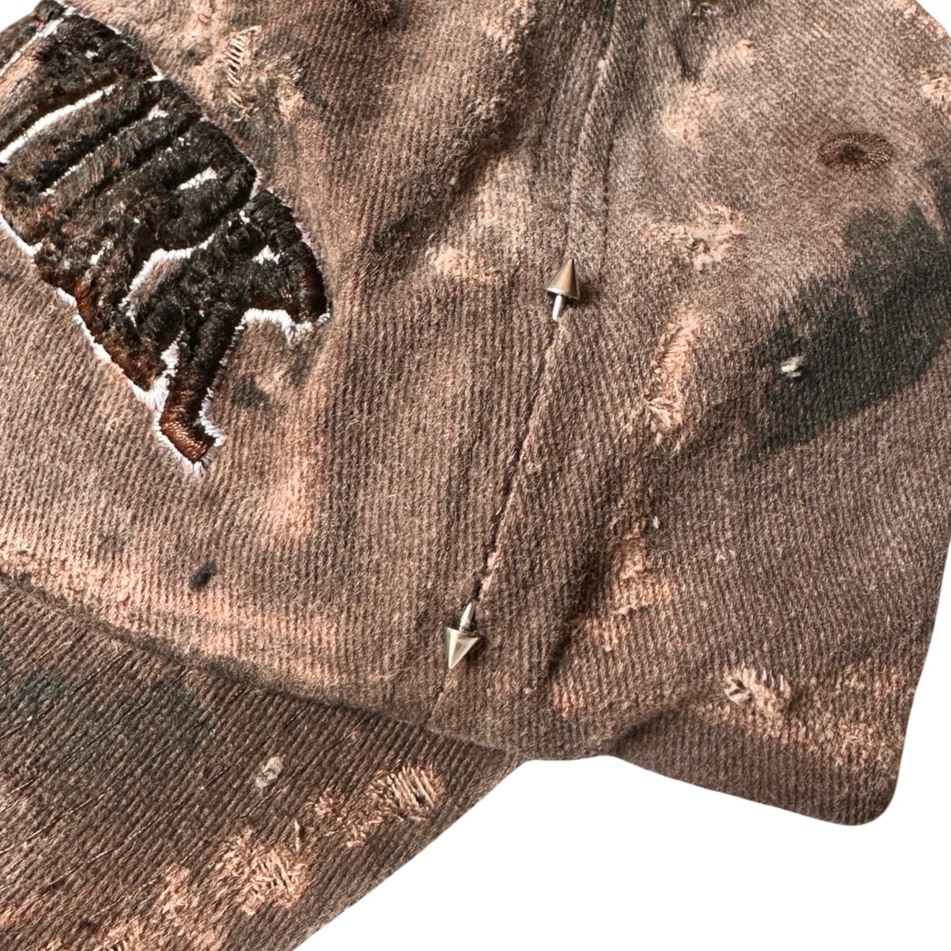 ASTROBOI* NEW YORK 'Soil' Brown & Black Distressed Pierced Hat - details 