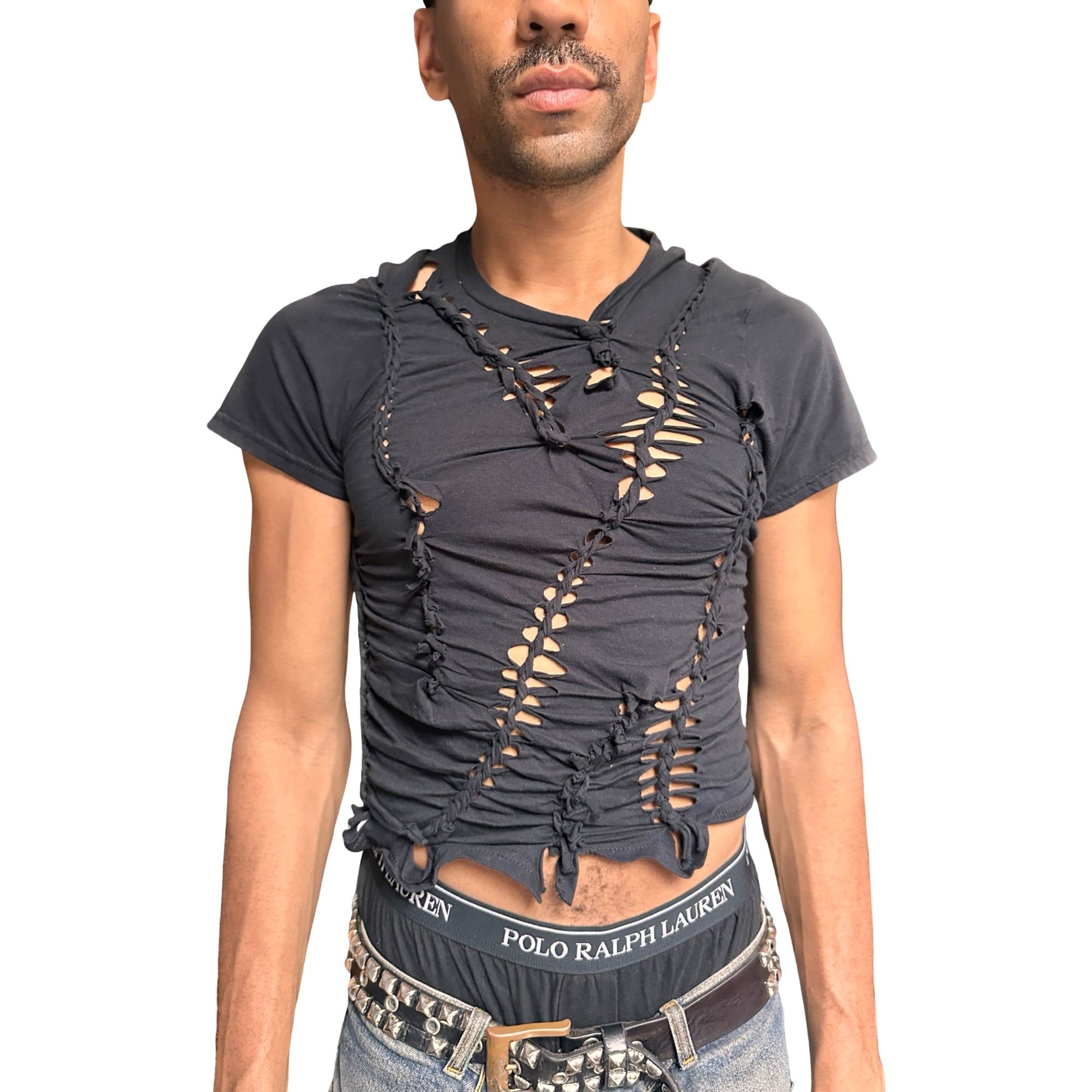 ASTROBOI* x Hanes 'Coal' Black Braided Twist T-Shirt - front 2