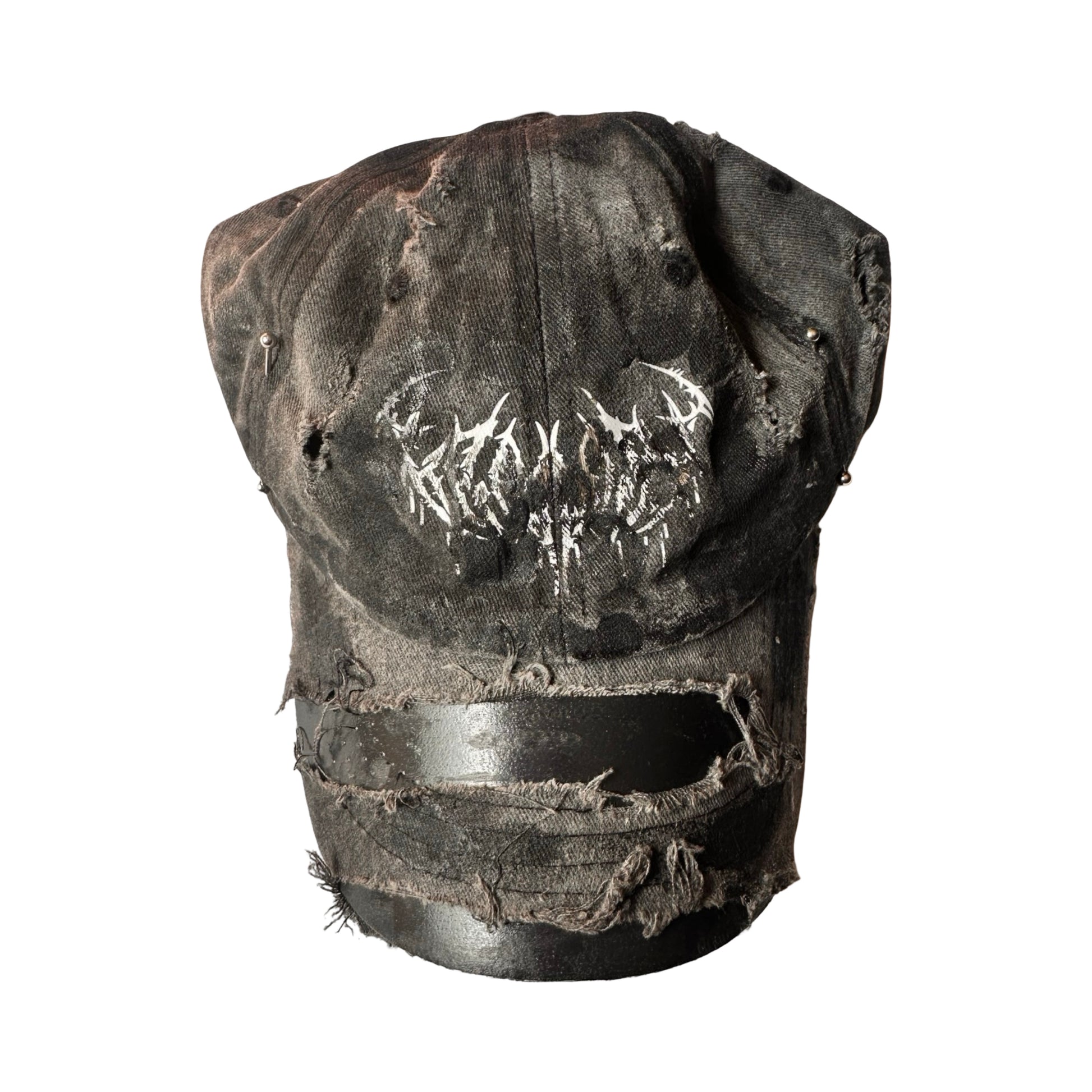 ASTROBOI* 'Indie Grunge' Black Distressed Hat - flat front 