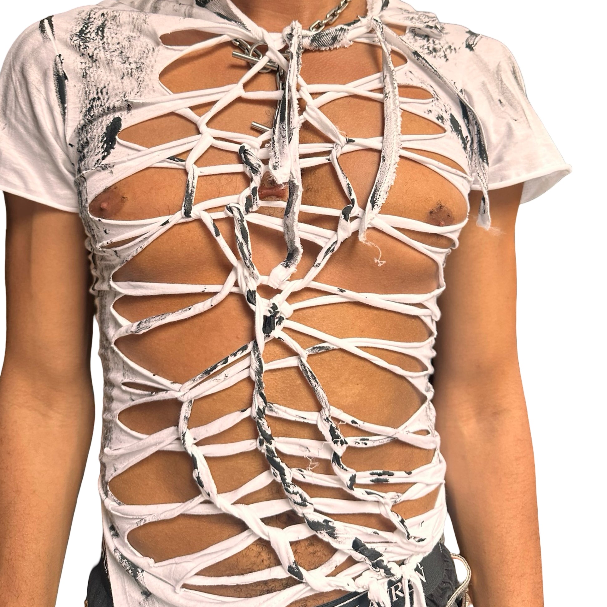 ASTROBOI x Gildan 'Slither' White/Black Snake Print Braided T-Shirt – front detail 