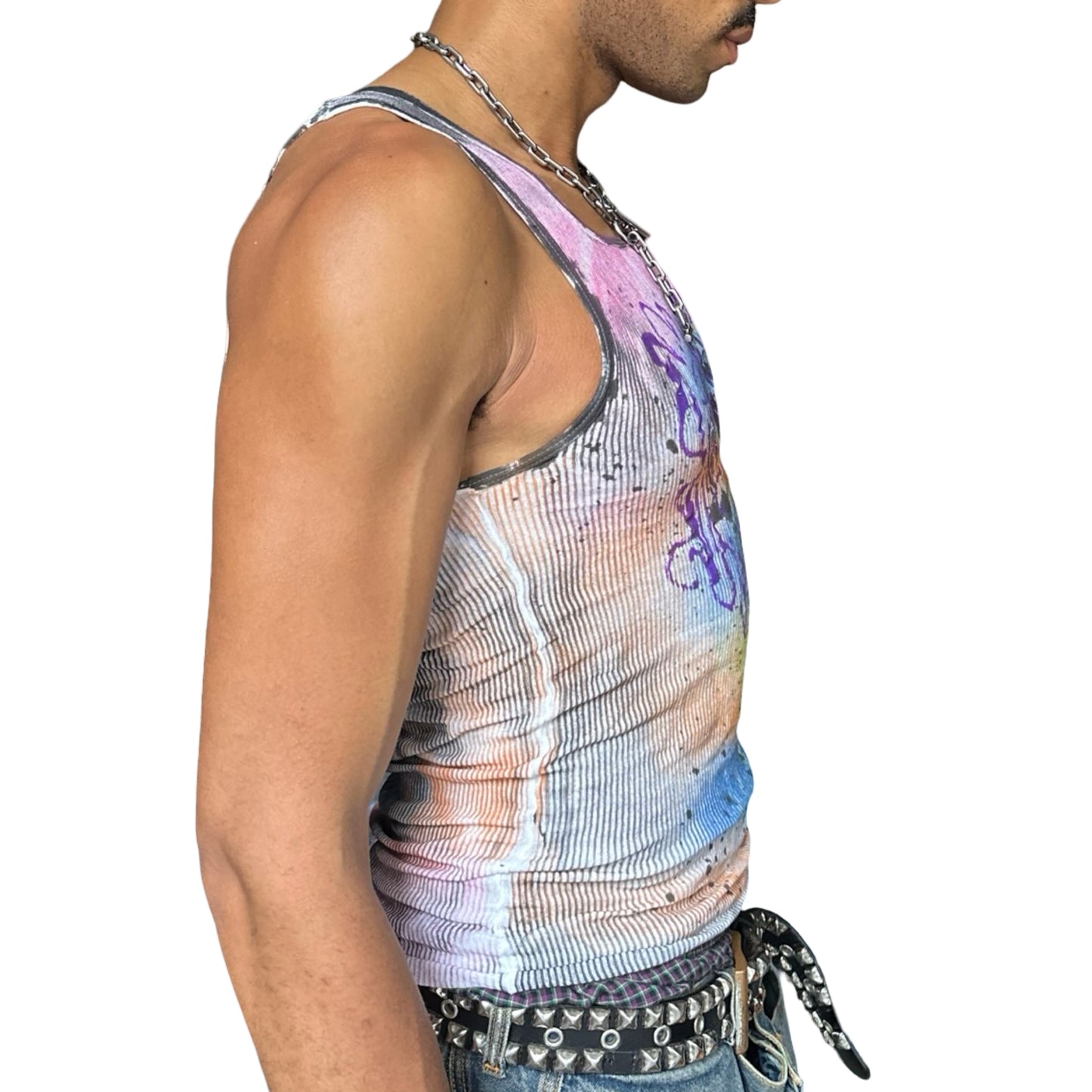 ASTROBOI* x Hanes 'Spectrum' White Graphic Print Multicolored Graffiti Tank Top - right 
