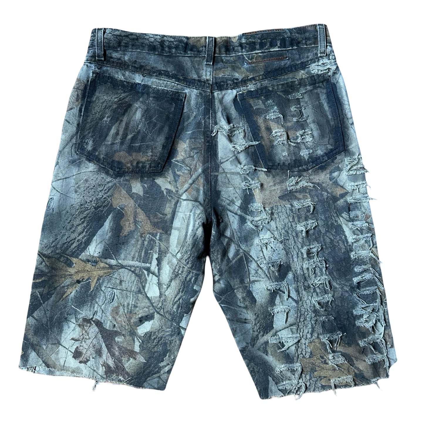 ASTROBOI*  Brown RealTree Camo Grunge Ripped Shorts - flat back 