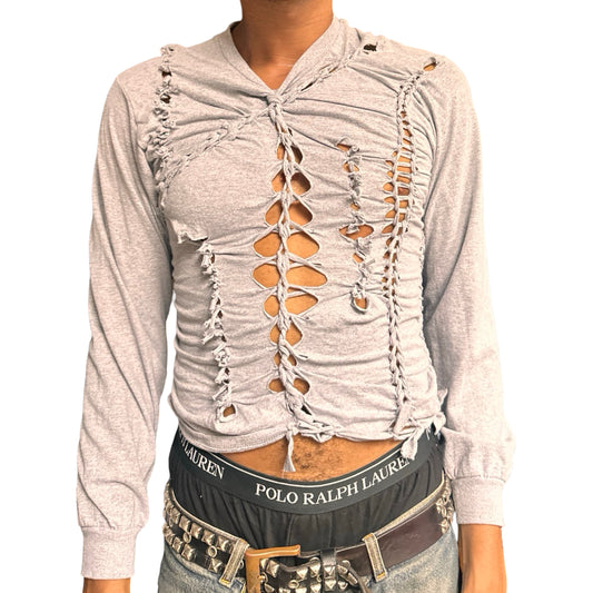 ASTROBOI x Gildan 'Neutral' Gray Braided Twist Long Sleeve T-Shirt - front 