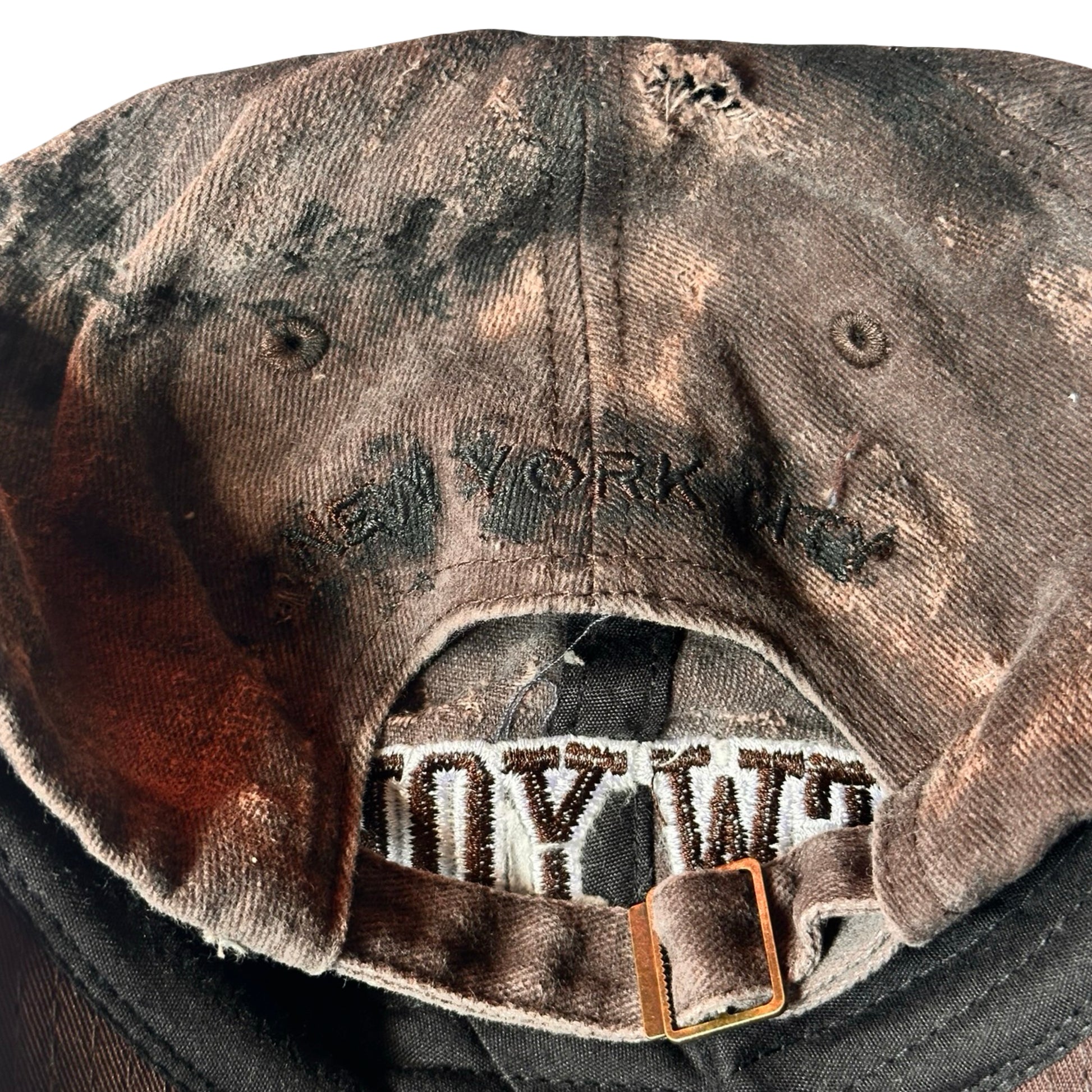 ASTROBOI* NEW YORK 'Soil' Brown & Black Distressed Pierced Hat - flat back detail 