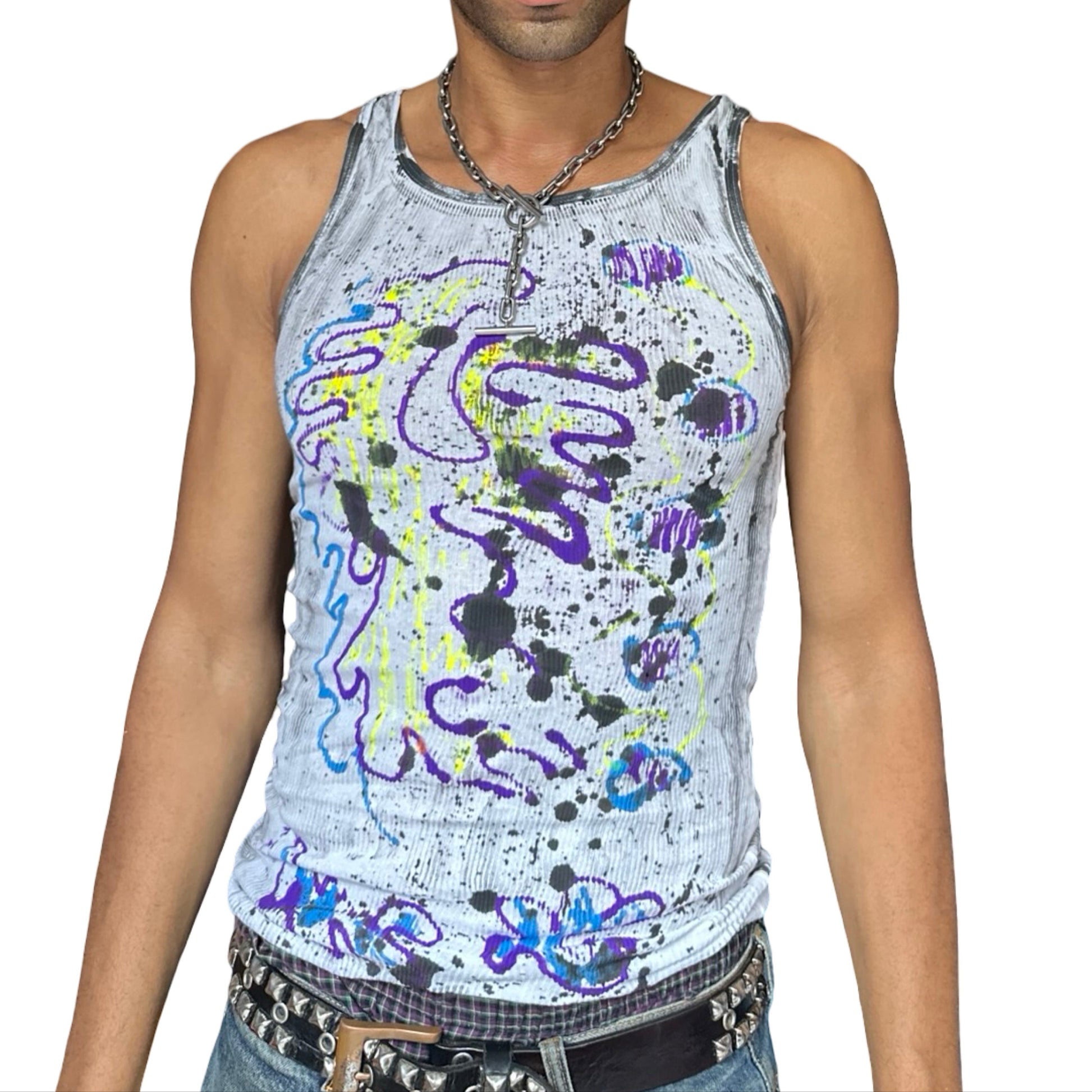 ASTROBOI* x Hanes 'Skies' White Graphic Print Tank Top - front 