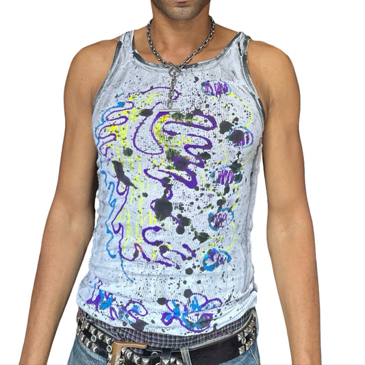ASTROBOI* x Hanes 'Skies' White Graphic Print Tank Top - front 