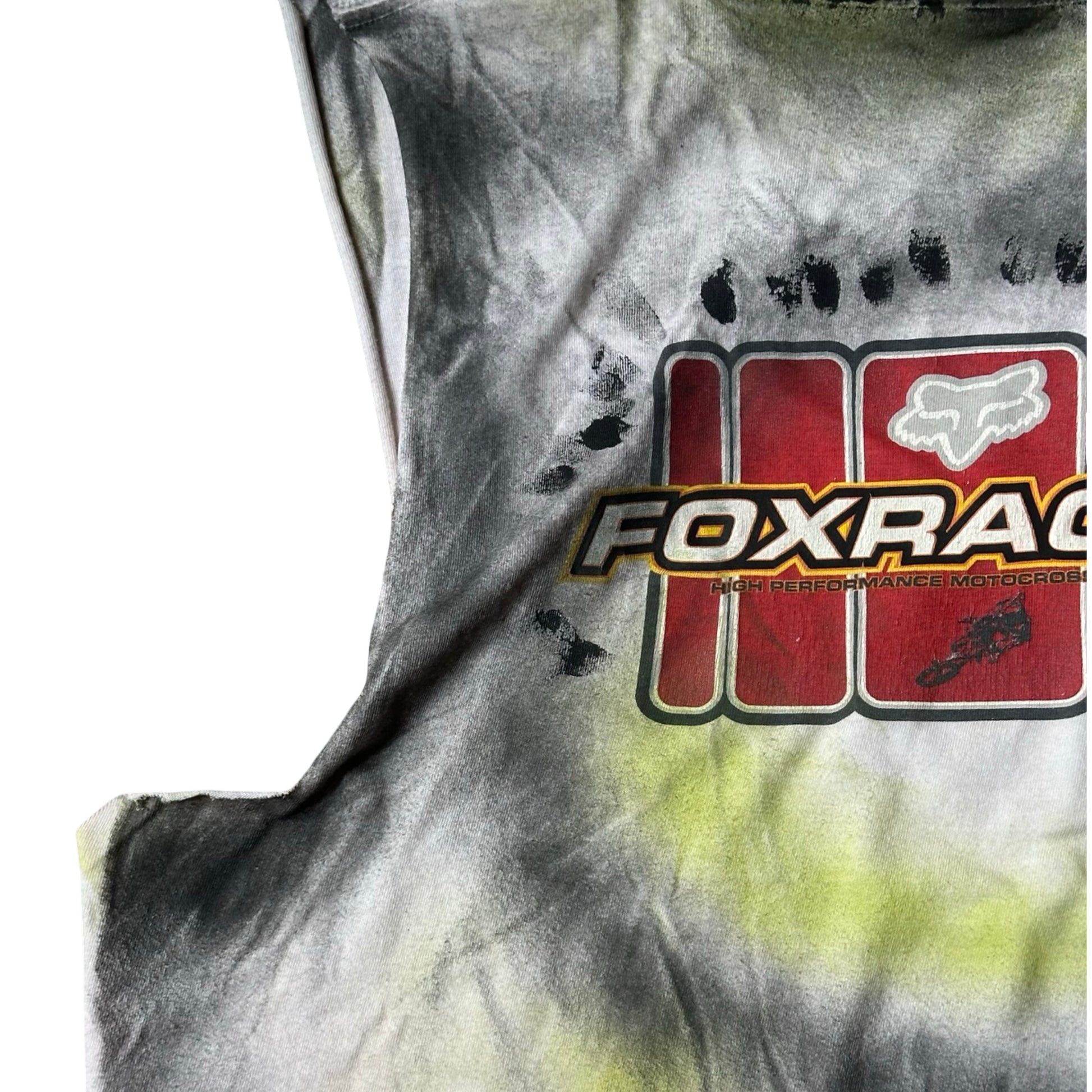 ASTROBOI* x Fox Racing White Motocross Airbrushed Tank Top –  flat back detail 