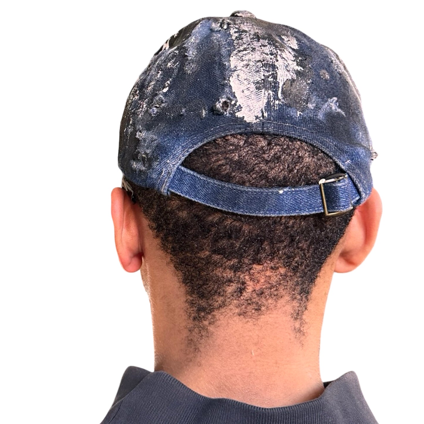 ASTROBOI* DISTRESSED HALF VISOR BLUE DENIM PAINTED HAT