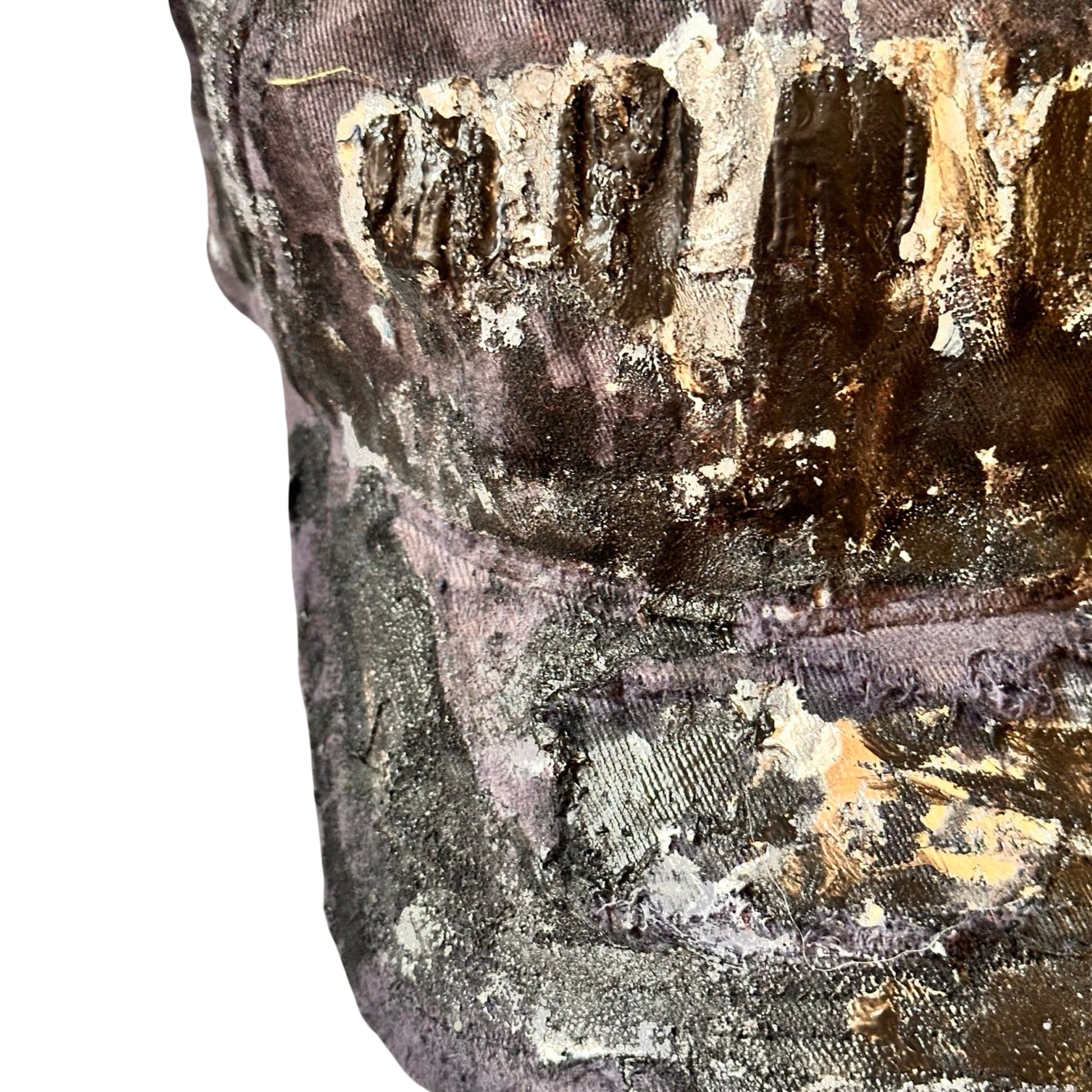 Flat front detail ASTROBOI* navy fitted cap with custom black, white, and silver paint and distressed vintage finish.