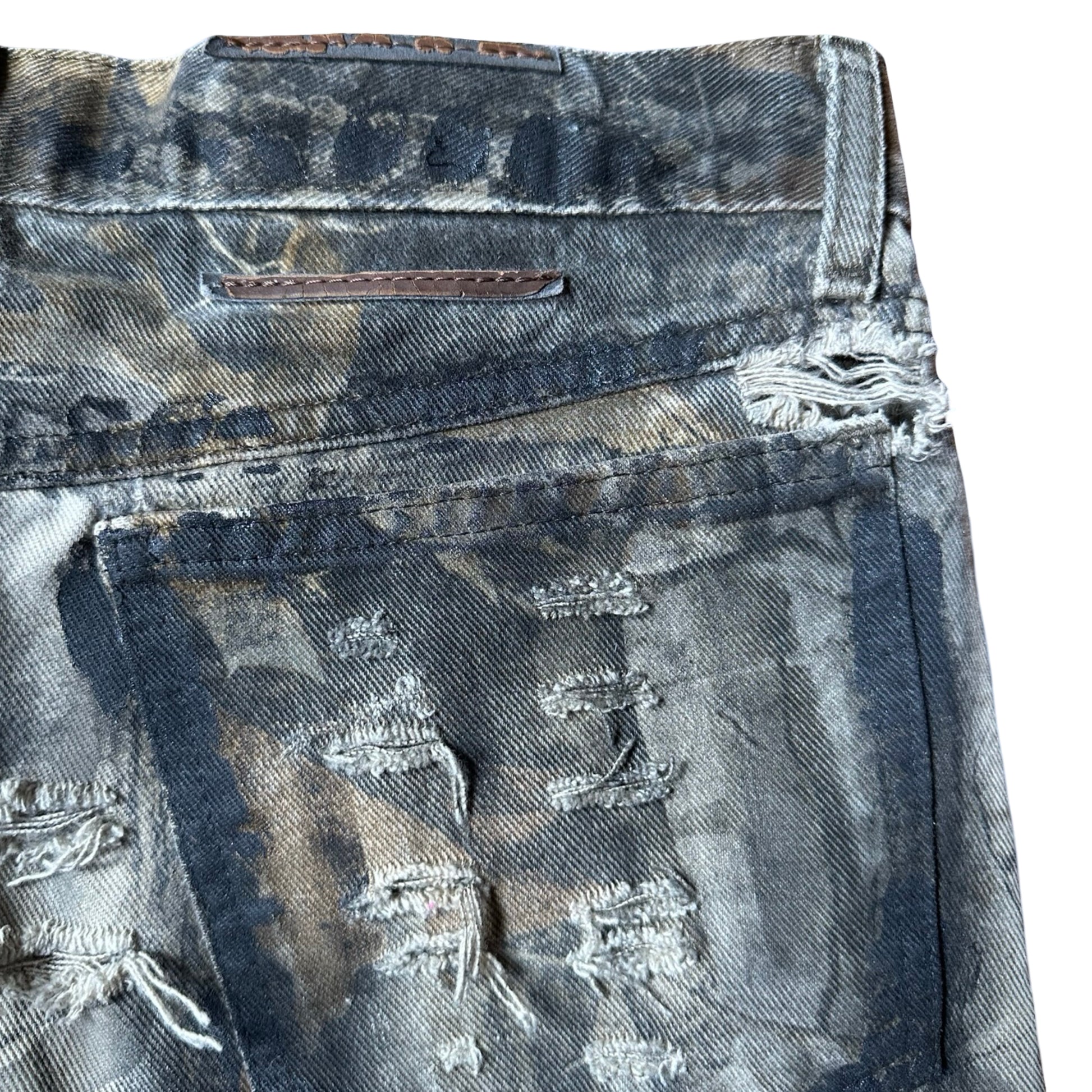 ASTROBOI*  Brown RealTree Camo Grunge Ripped Shorts - flat  logo patch